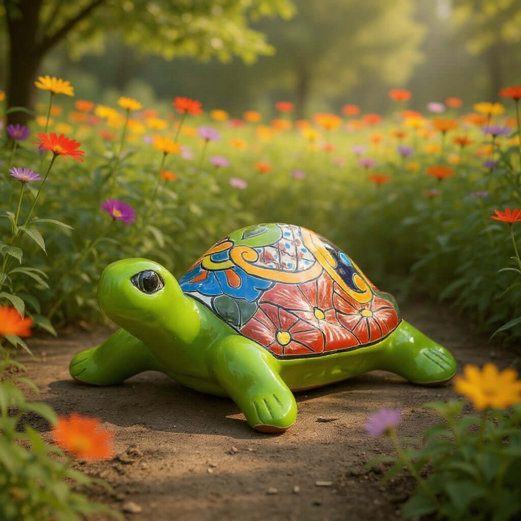 Talavera Sea Turtle Statue | Colorful Hand-Painted Mexican Decor