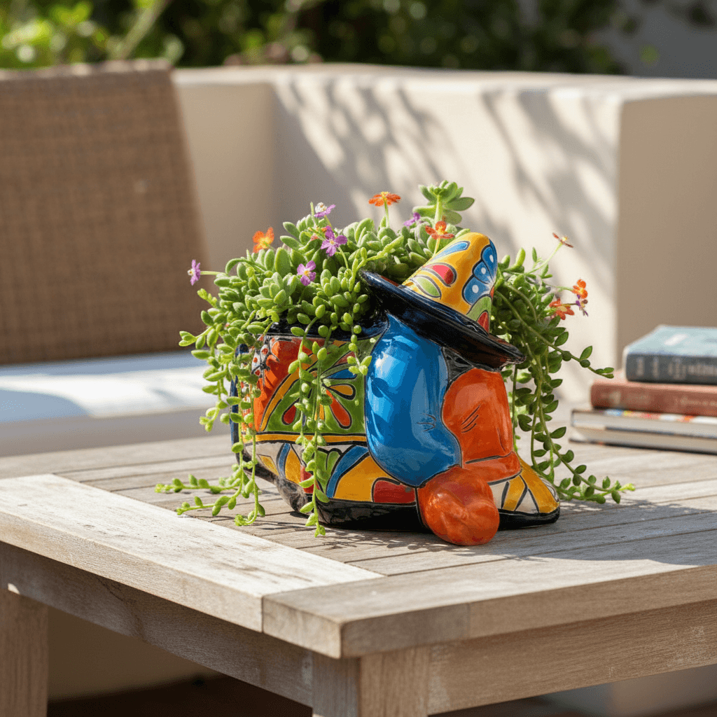 Colorful Talavera Panchito Planter | Mexican Sleeping Man Pottery