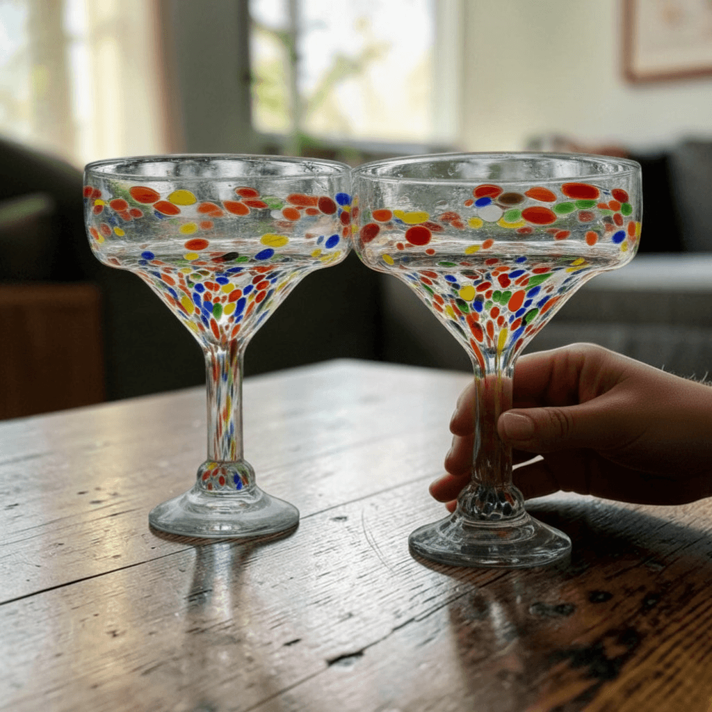 Hand-Blown Mexican Margarita Glass | Confetti Speckle Style