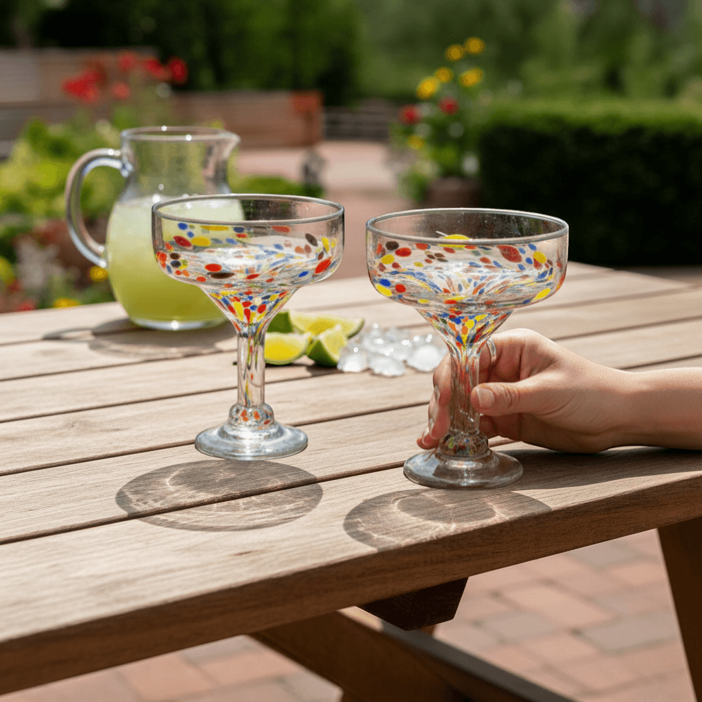 Hand-Blown Mexican Margarita Glass | Confetti Speckle Style