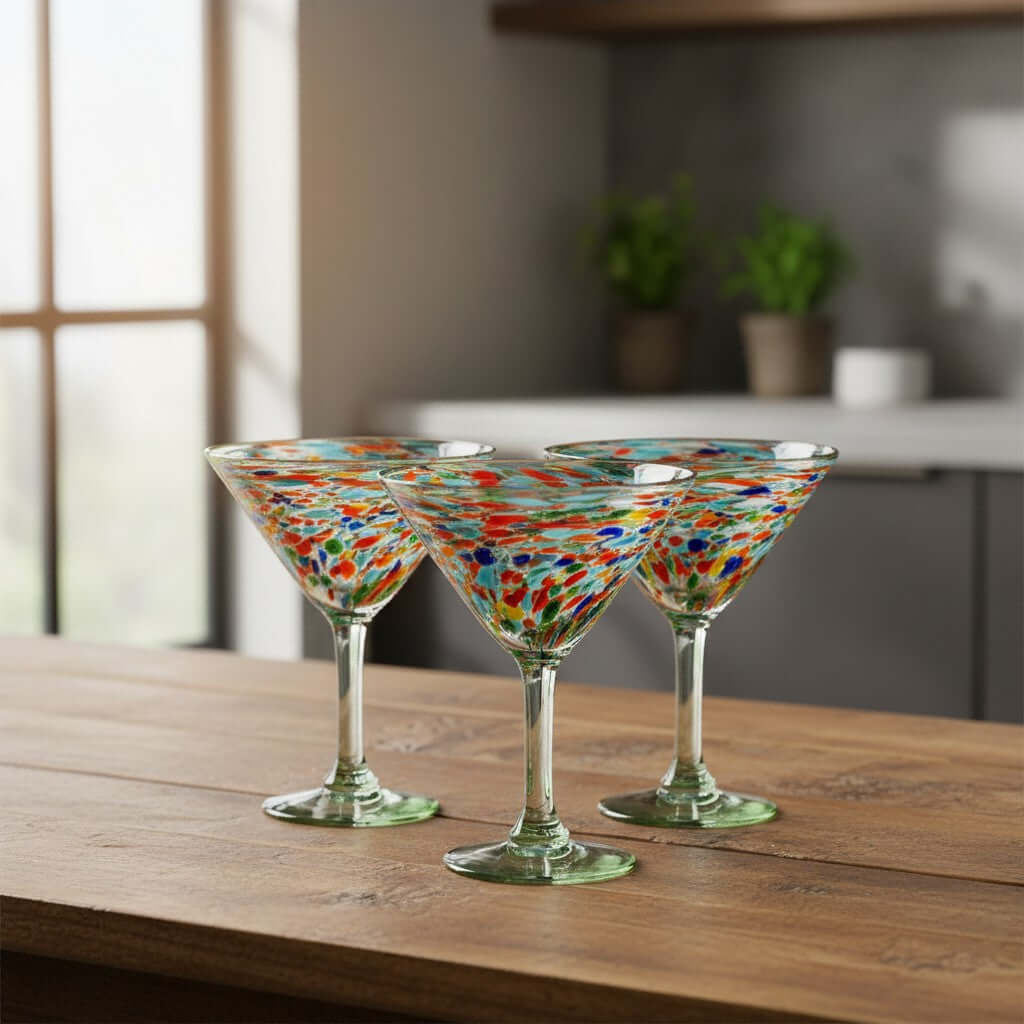 Confetti Pebbled Martini Glass | Hand-Blown Mexican Barware