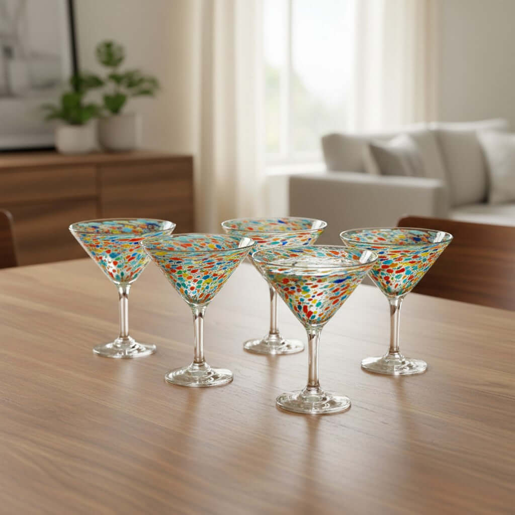 Confetti Pebbled Martini Glass | Hand-Blown Mexican Barware