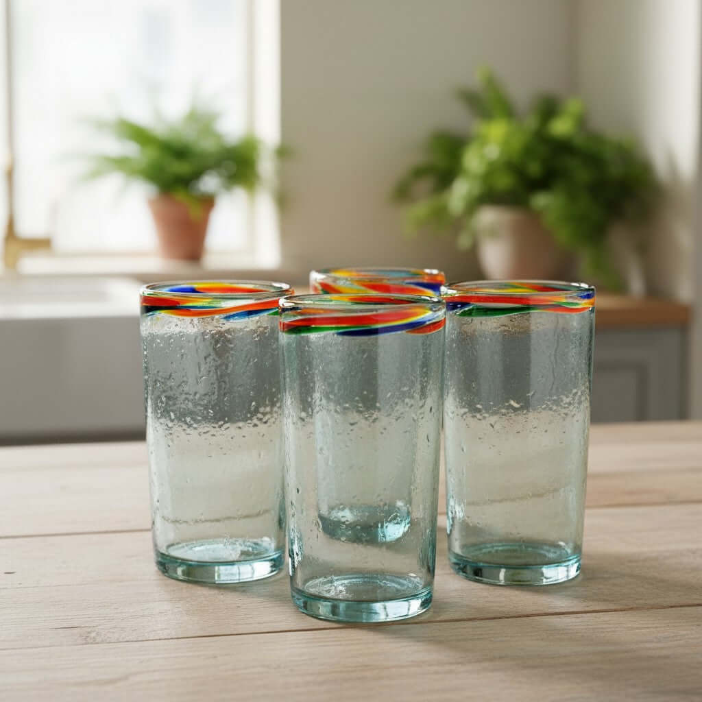 Hand Blown Colorful Tumbler Glass | Confetti Rim