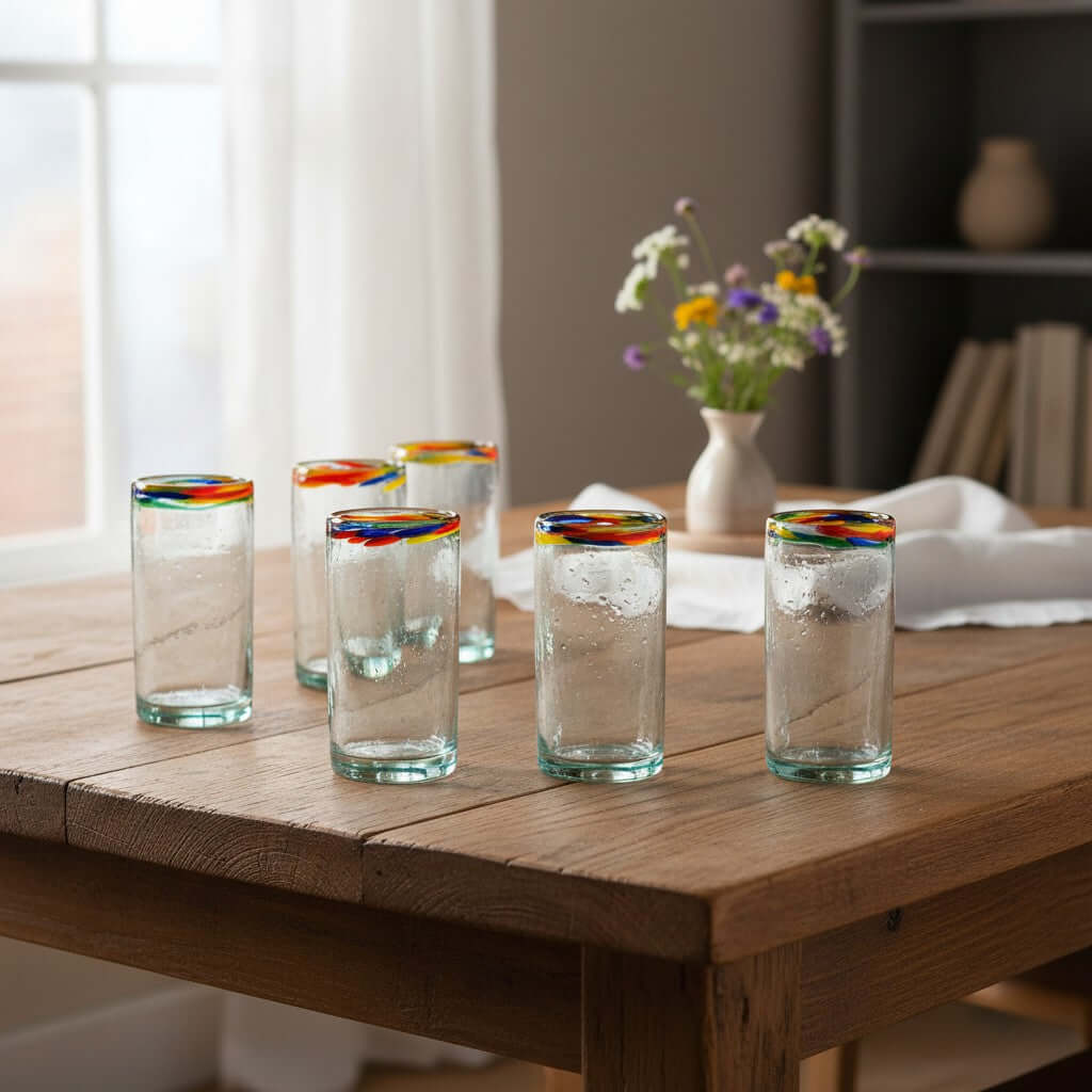 Hand Blown Colorful Tumbler Glass | Confetti Rim