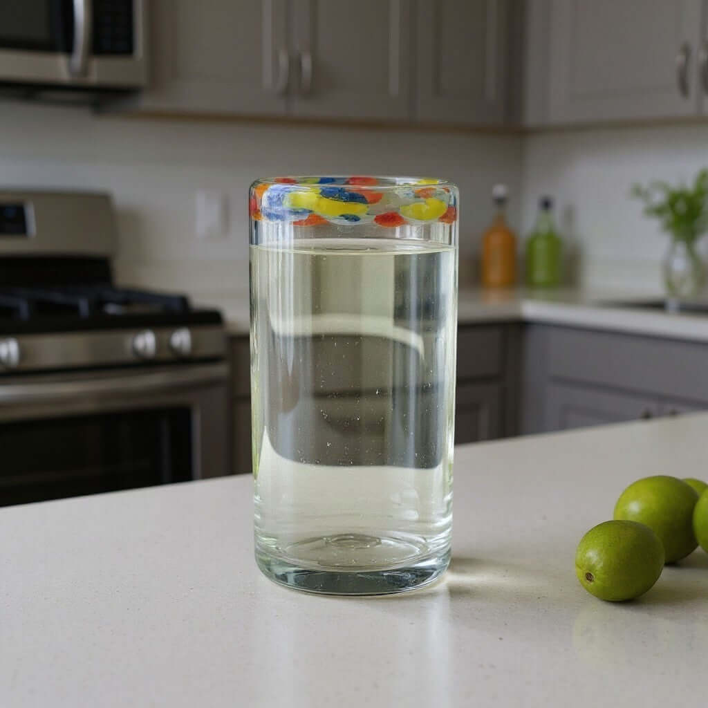Hand Blown Colorful Tumbler Glass | Confetti Rim