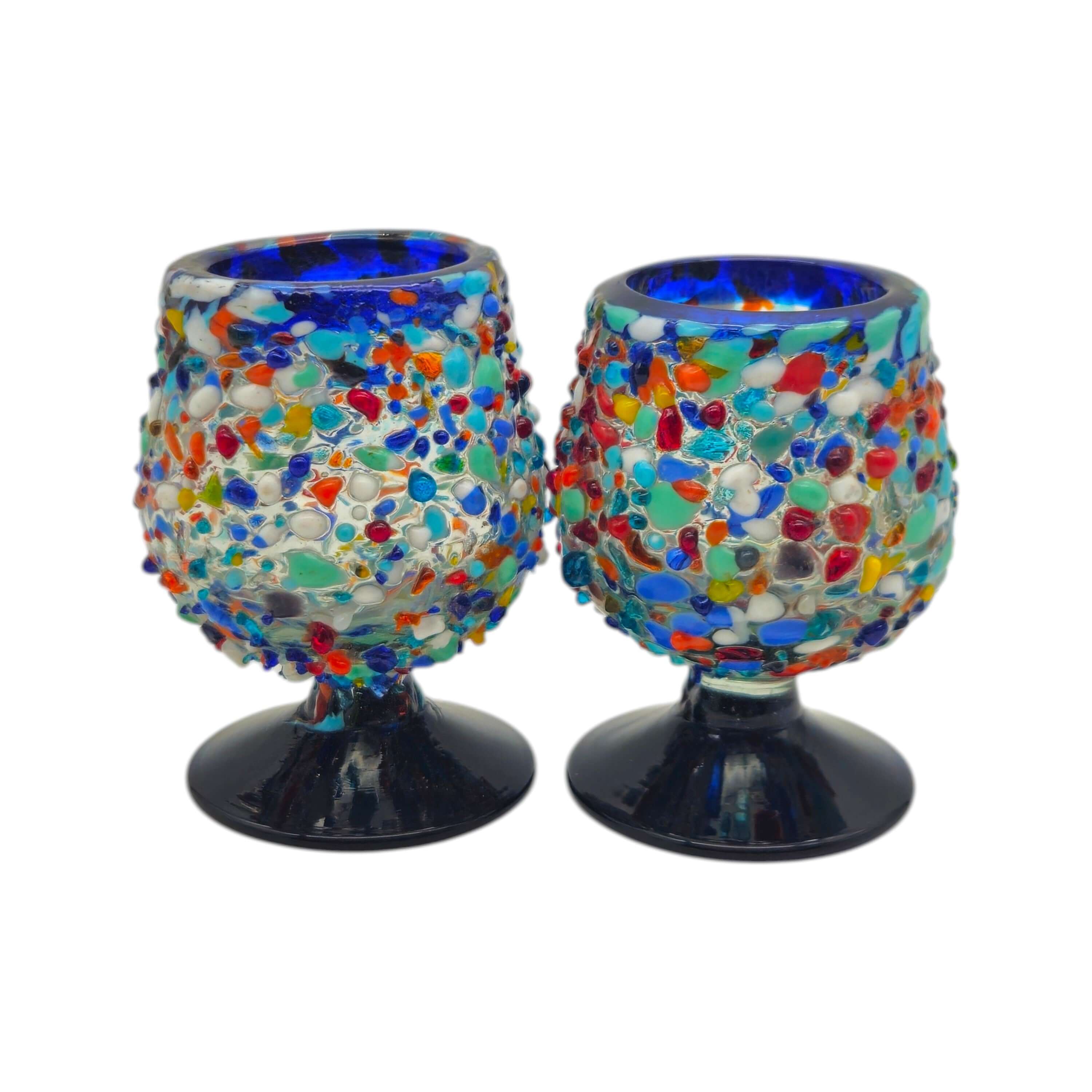 Confetti Rock Shot Glass | Blue Rim Cognac Style