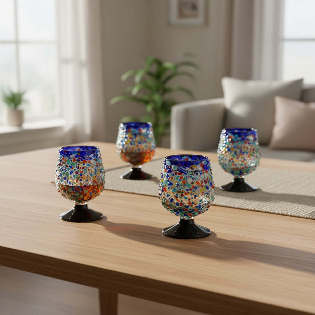 Confetti Rock Shot Glass | Blue Rim Cognac Style