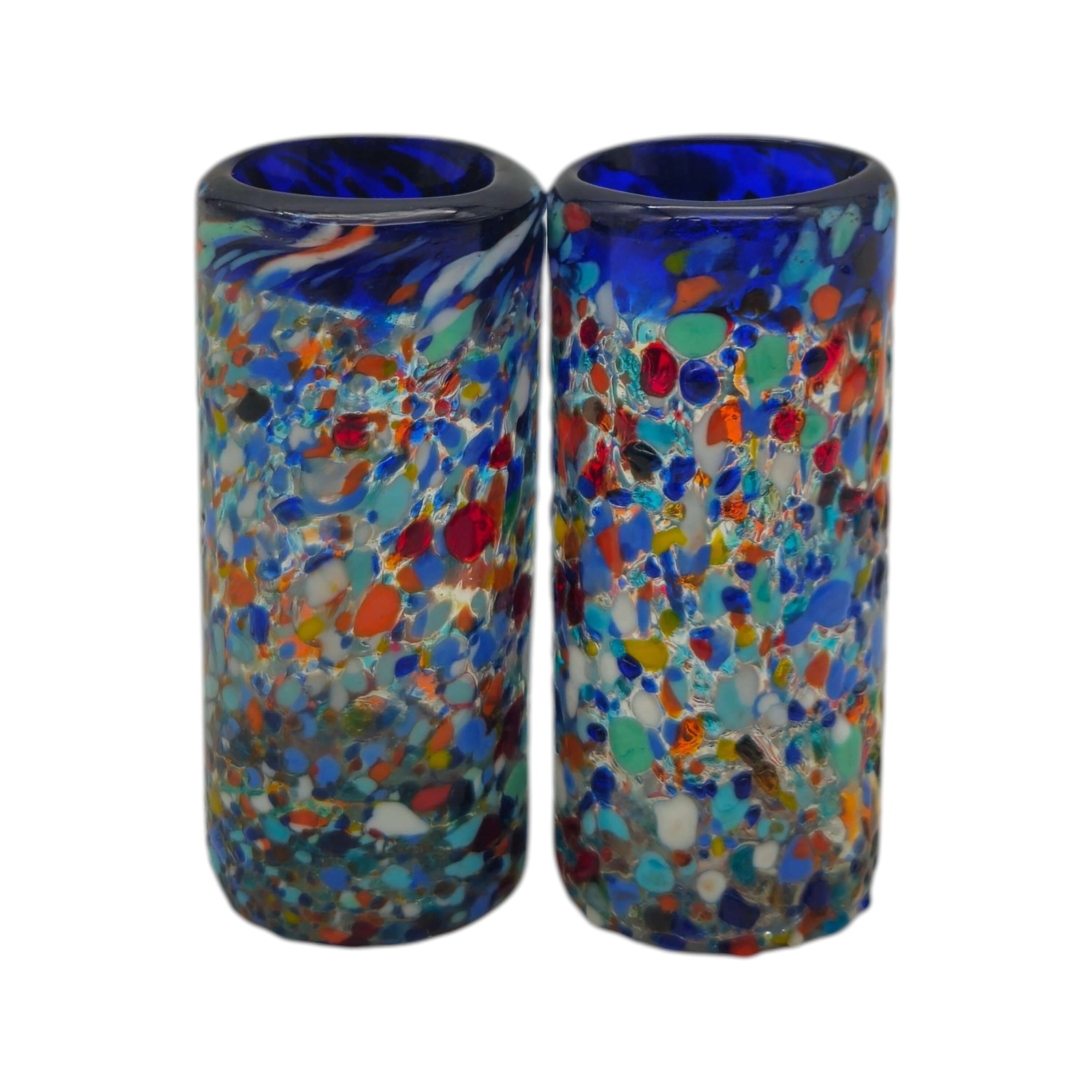 Confetti Double Shot Glass | Hand Blown Mexican Blue Rim