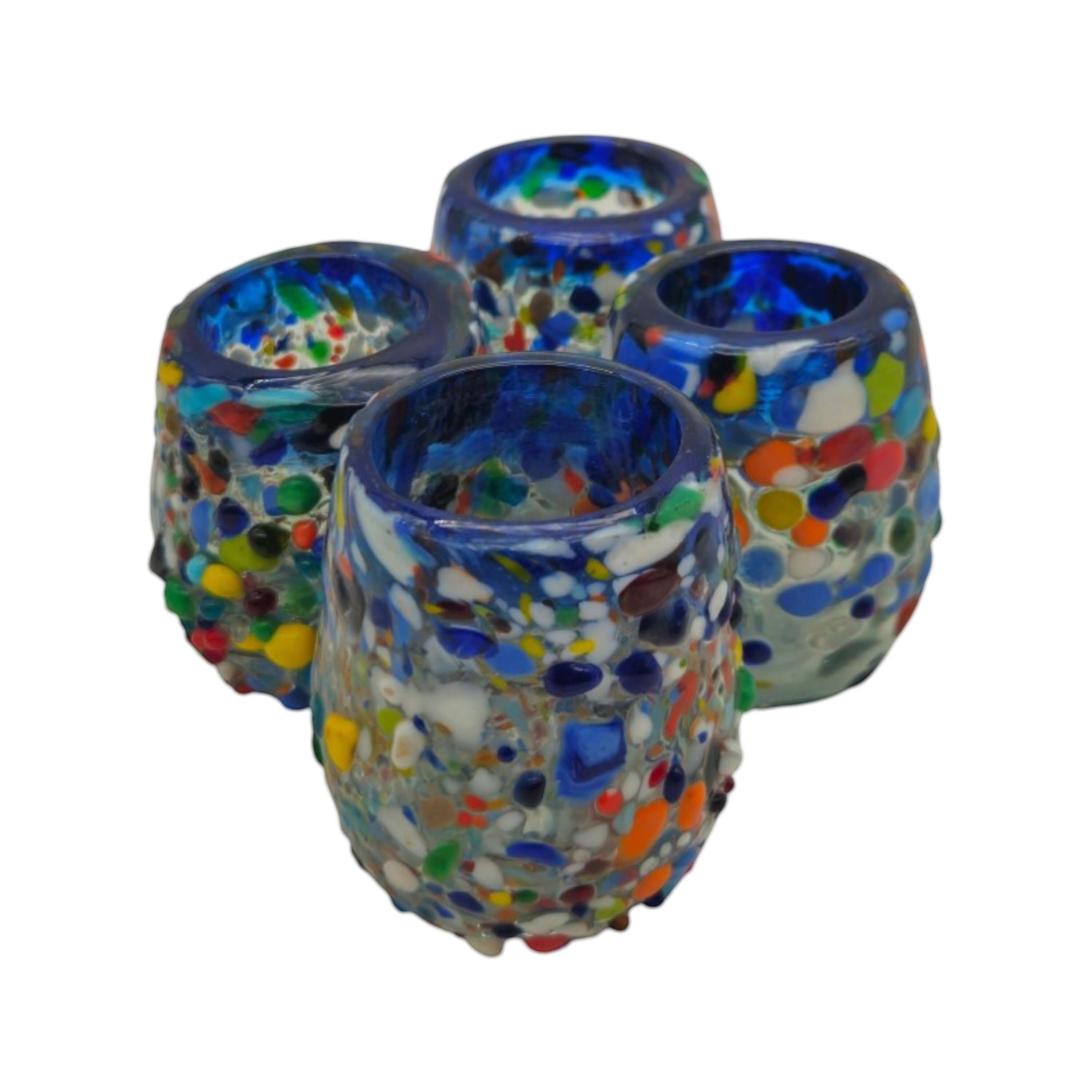 Confetti Rimmed Shot Glass | Hand-Blown Mexican Glassware with Blue Rim