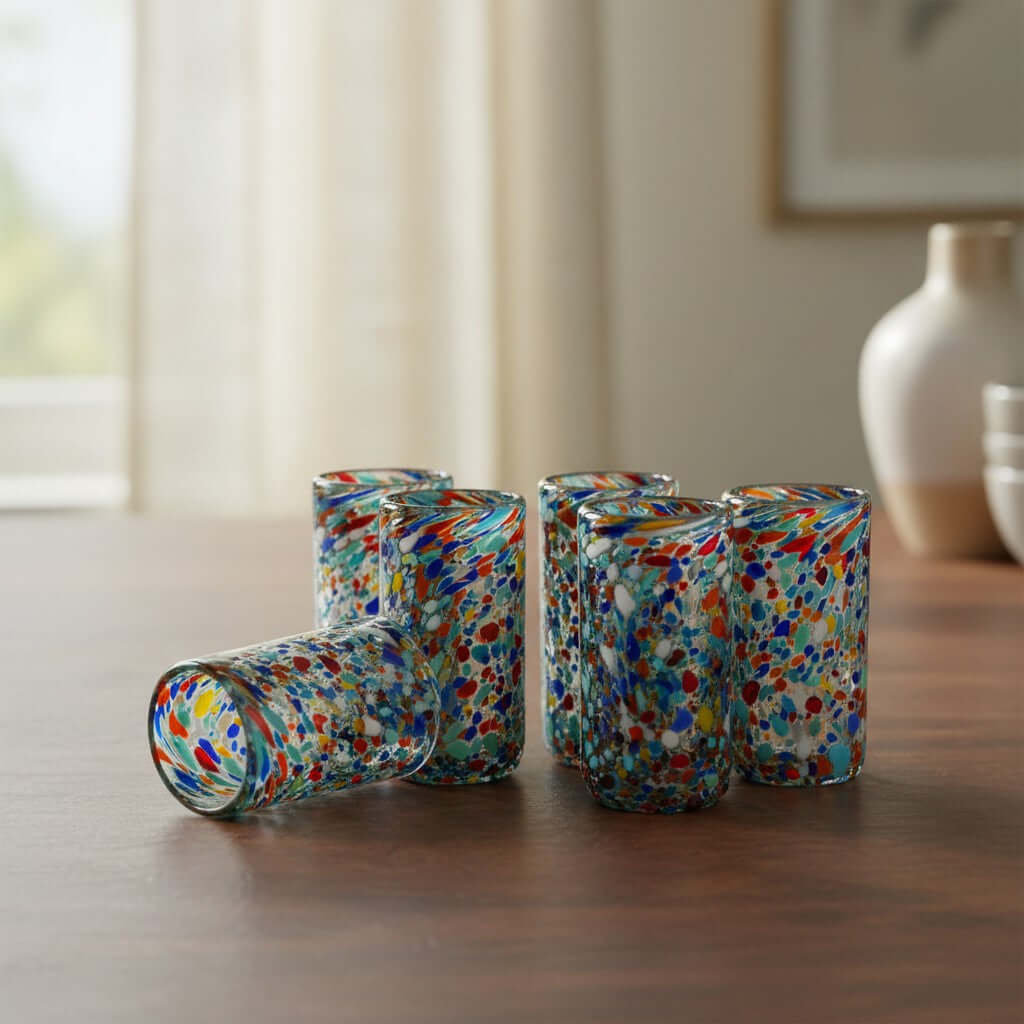 Hand Blown Double Shot Glass | Mexican Confetti Glassware