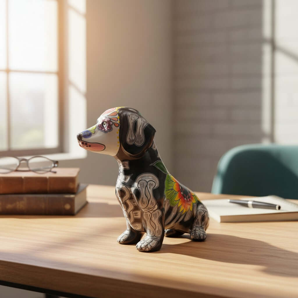 Talavera Dachshund Figurine | Day of the Dead Ceramic Dog