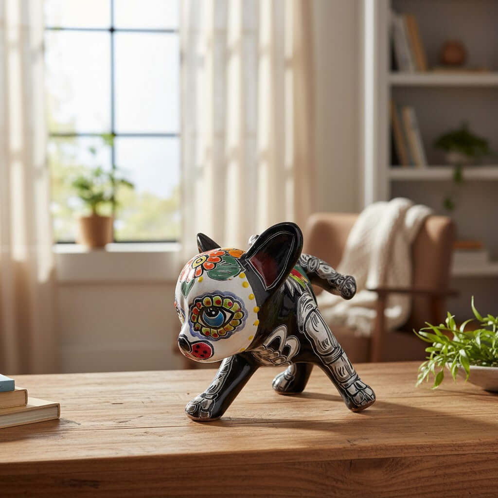 Talavera Peeing Chihuahua | Day of the Dead Mexican Figurine