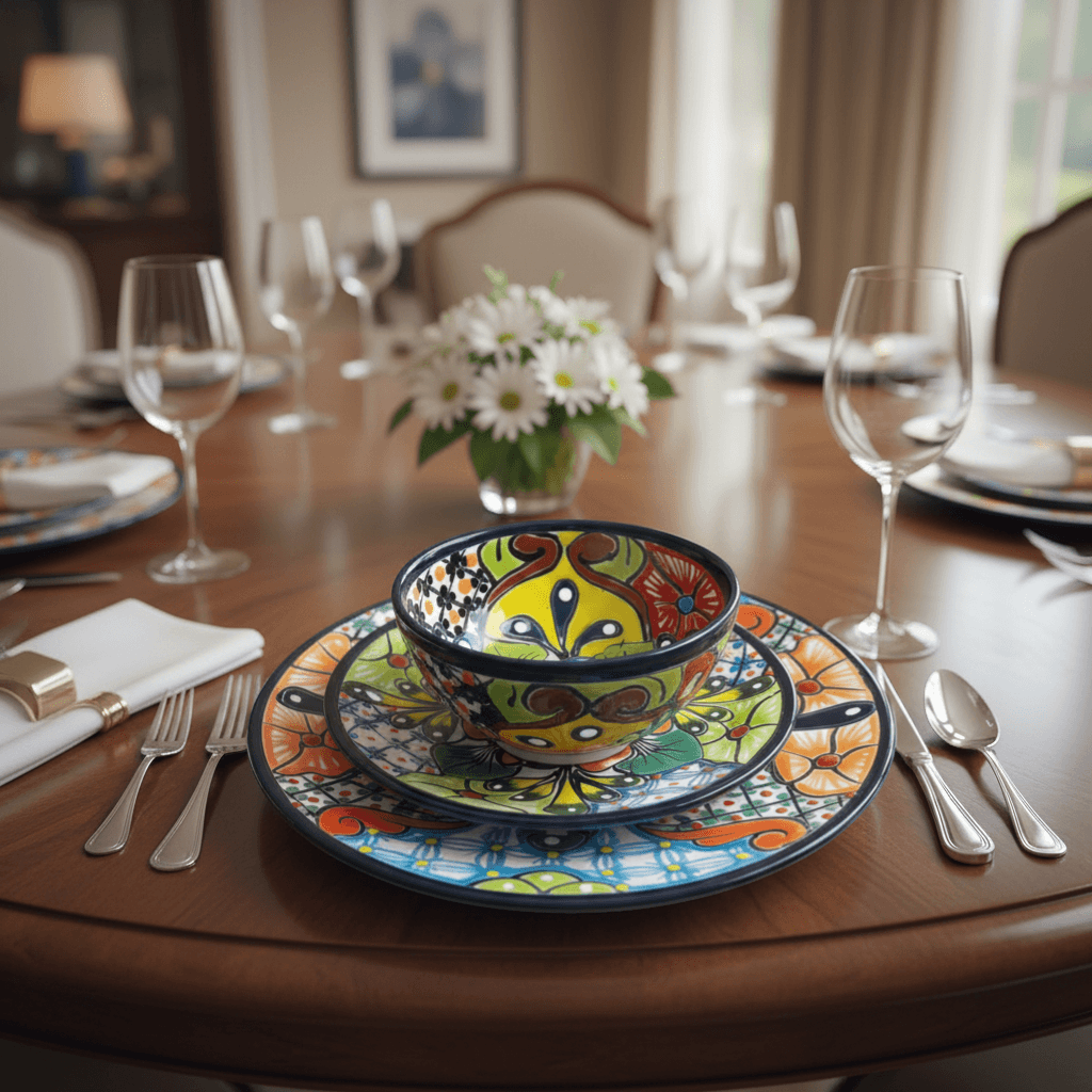Talavera Dinnerware Set | 51-Piece Floral Tableware for 8