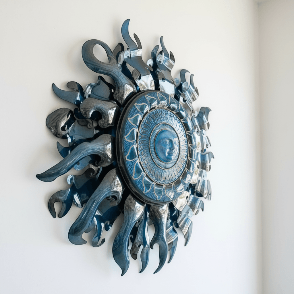 Giant Sun Wall Art with Light Fixture | Handmade Mexican Metalwork