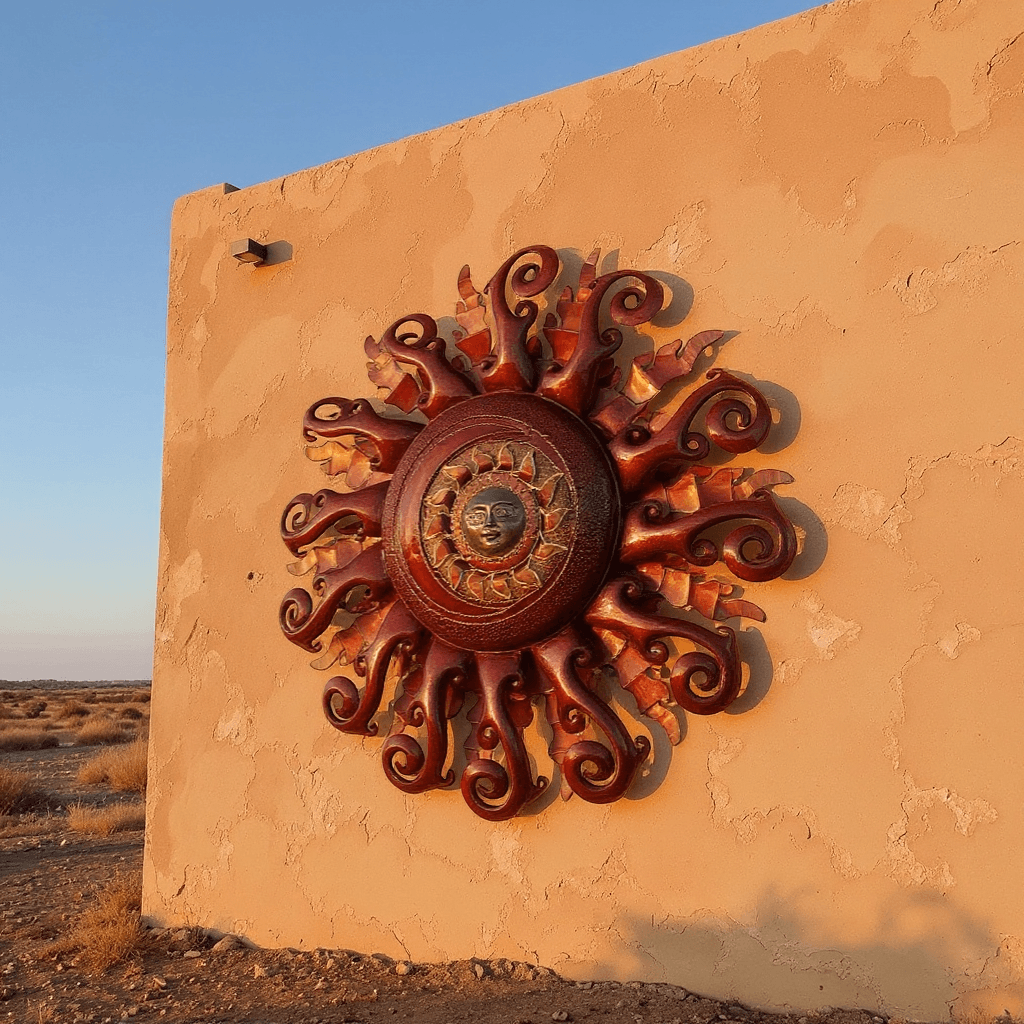 Giant Sun Wall Art with Light Fixture | Handmade Mexican Metalwork
