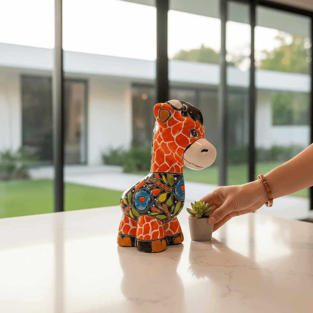Talavera Giraffe Planter | Small Hand-Painted Succulent Statue