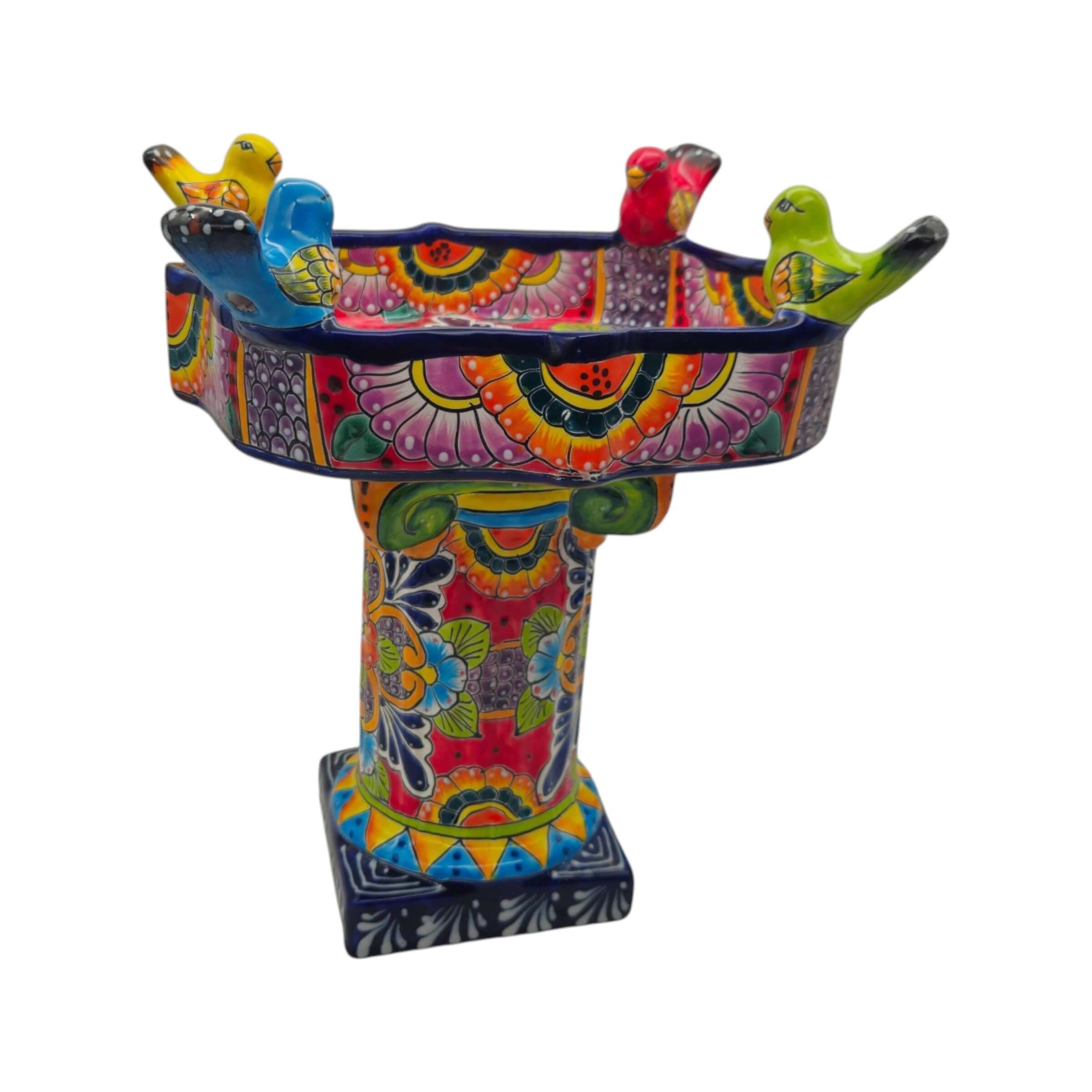 Colorful Talavera Bird Bath | Hand-Painted Ceramic Garden Art