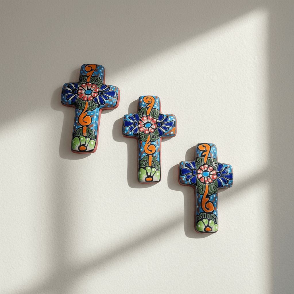 Set of 3 Talavera Crosses | Handcrafted Mexican Spiritual Art (Small)