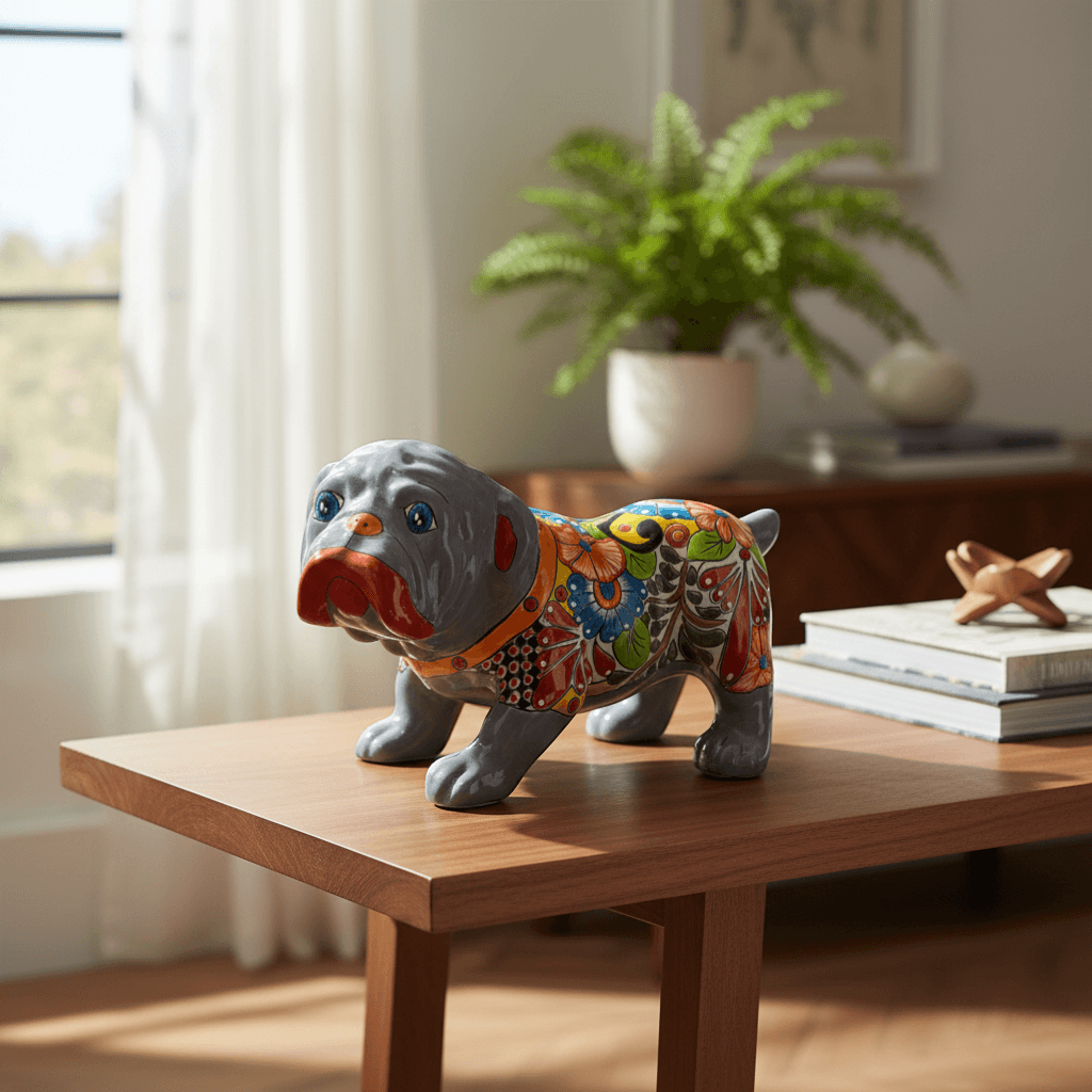 Handmade Talavera Dog Statue | Colorful Hand-Painted Medium Animal Artwork