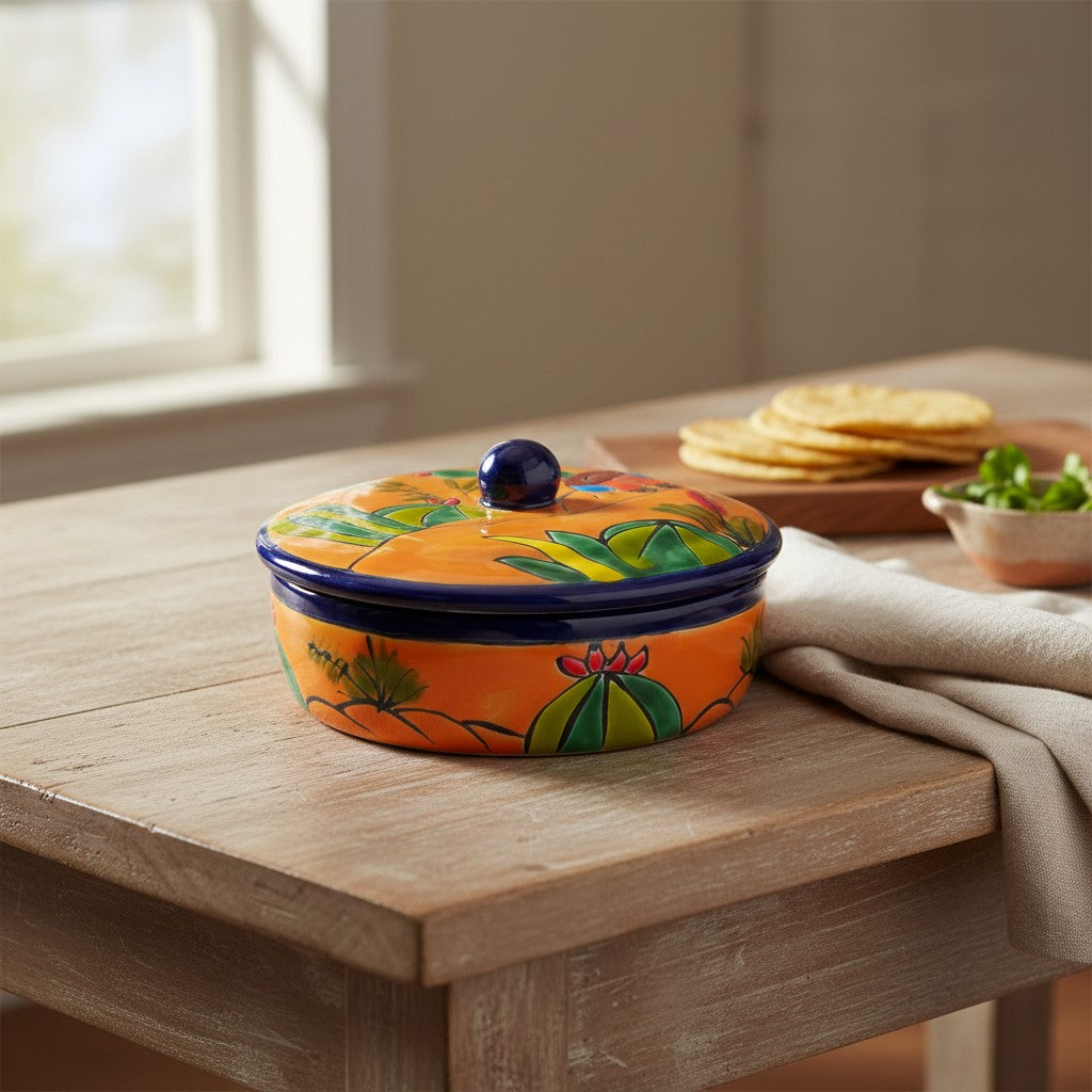 Handcrafted Talavera Tortilla Warmer | Colorful Mexican Sleeping Man Panchito