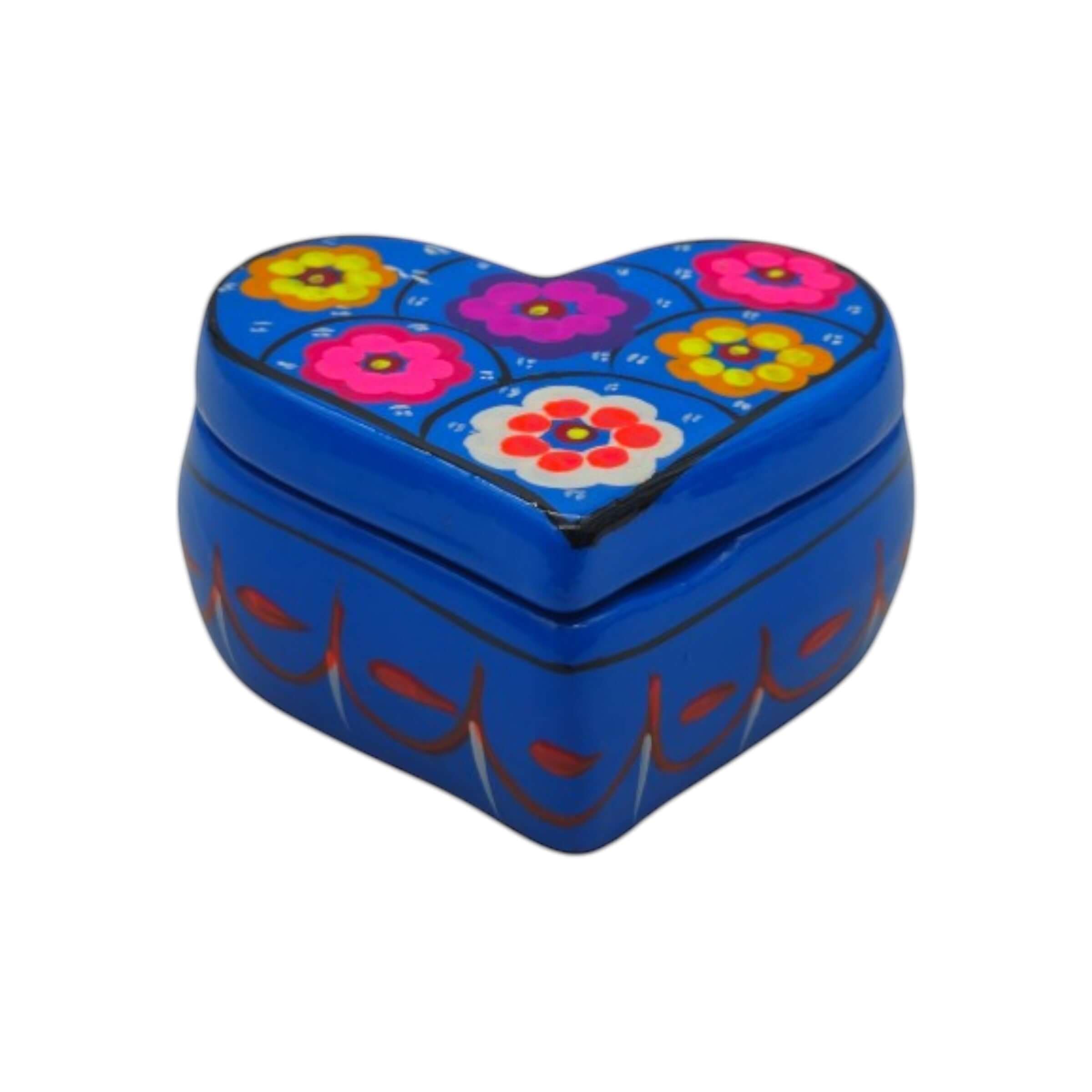 Hand-Painted Guerrero Heart-Shaped Jewelry Box | Mexican Ceramic Earring Holder