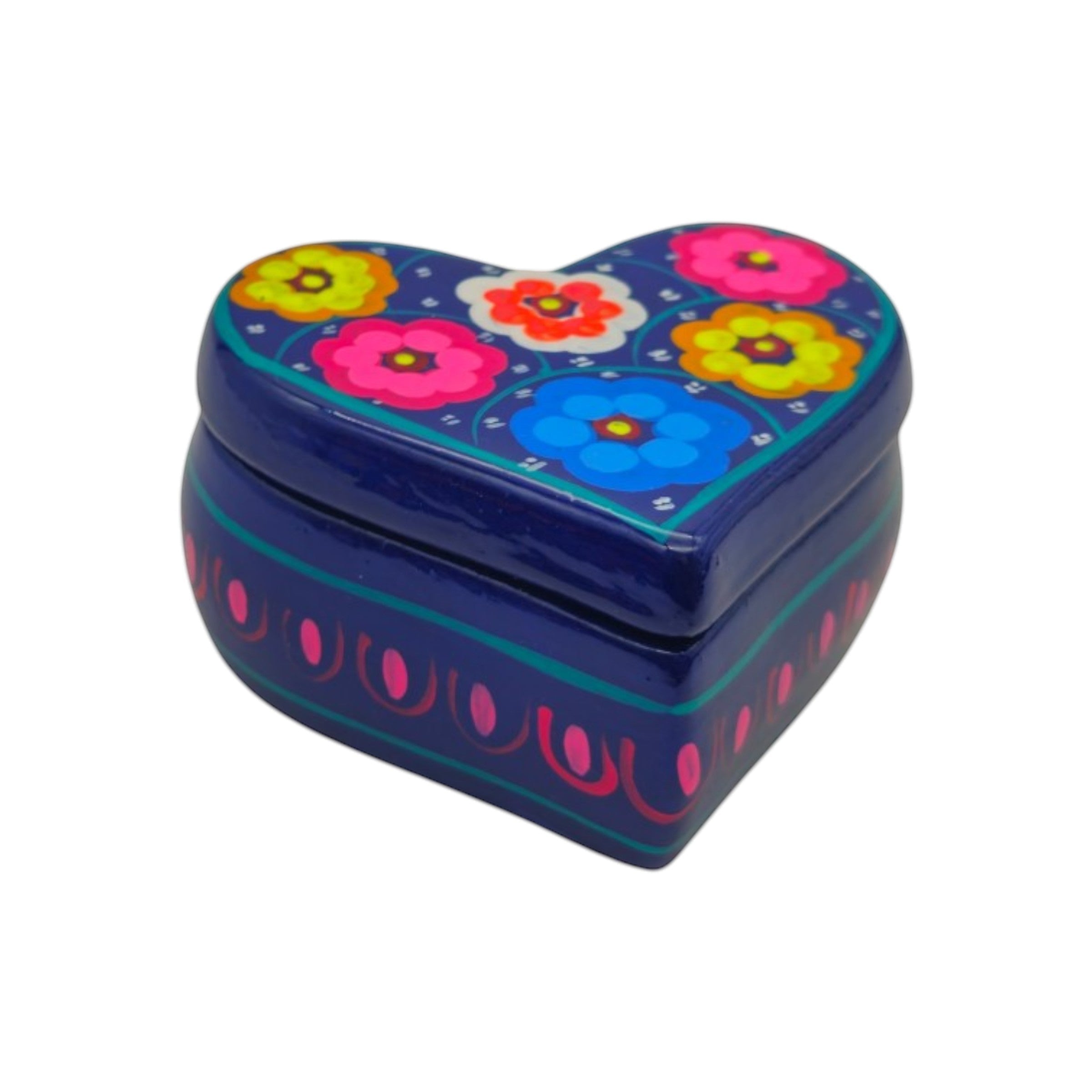 Hand-Painted Guerrero Heart-Shaped Jewelry Box | Mexican Ceramic Earring Holder