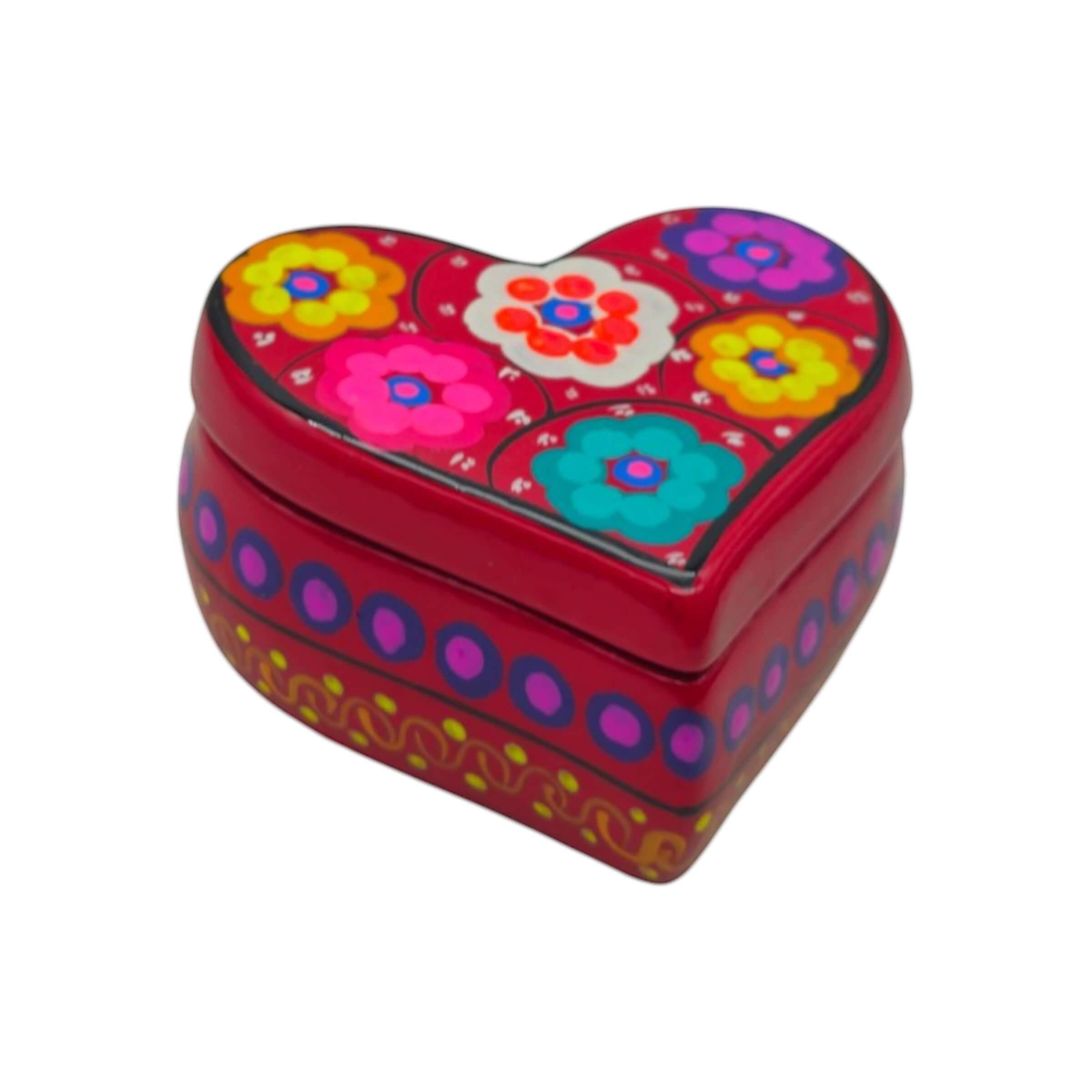 Hand-Painted Guerrero Heart-Shaped Jewelry Box | Mexican Ceramic Earring Holder