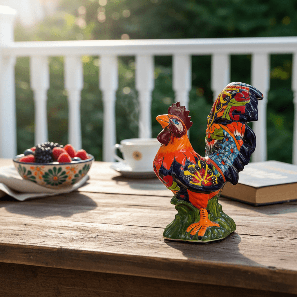 Talavera Rooster Statue | Large Hand-Painted Ceramic Decor