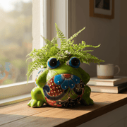 Colorful Talavera Frog Planter | Handcrafted Mexican Pottery Statue (Medium)
