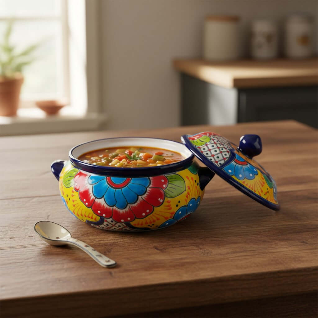 Talavera Cazuela Pot w/ Lid | Mexican Ceramic Soup Pot