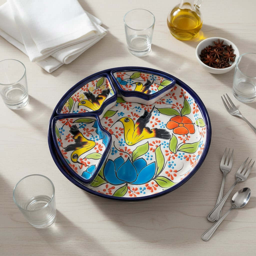 Talavera Bird Appetizer Tray | Colorful Mexican Pottery Dish