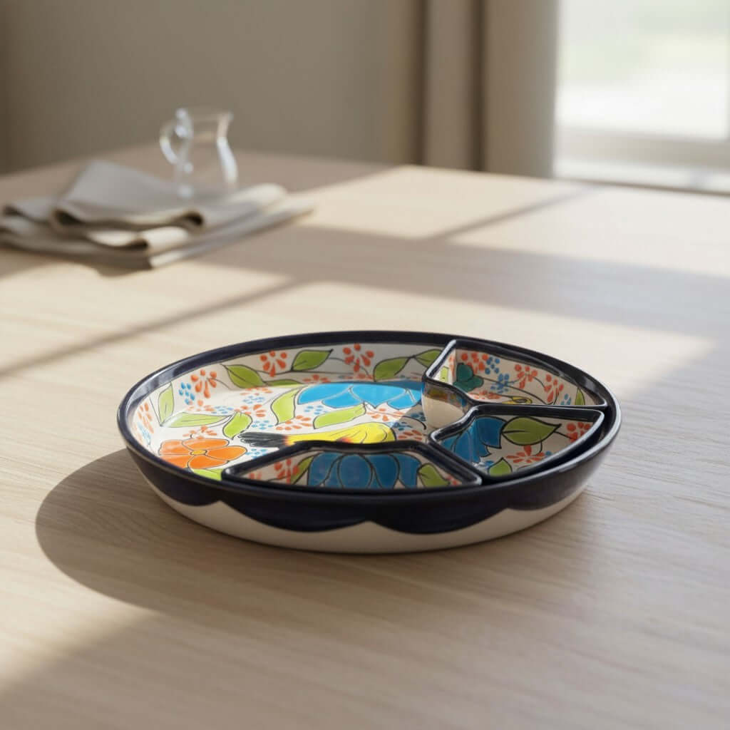 Talavera Bird Appetizer Tray | Colorful Mexican Pottery Dish