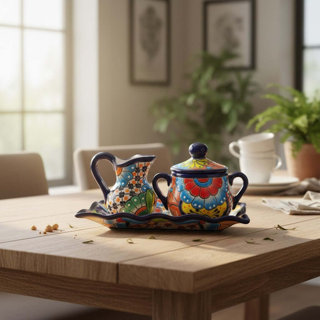 Vibrant 3-Piece Talavera Coffee Set | Handmade Mexican Pottery