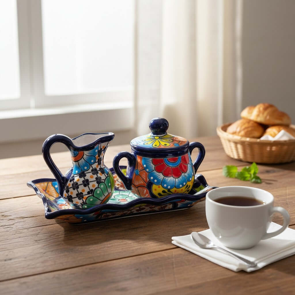 Vibrant 3-Piece Talavera Coffee Set | Handmade Mexican Pottery