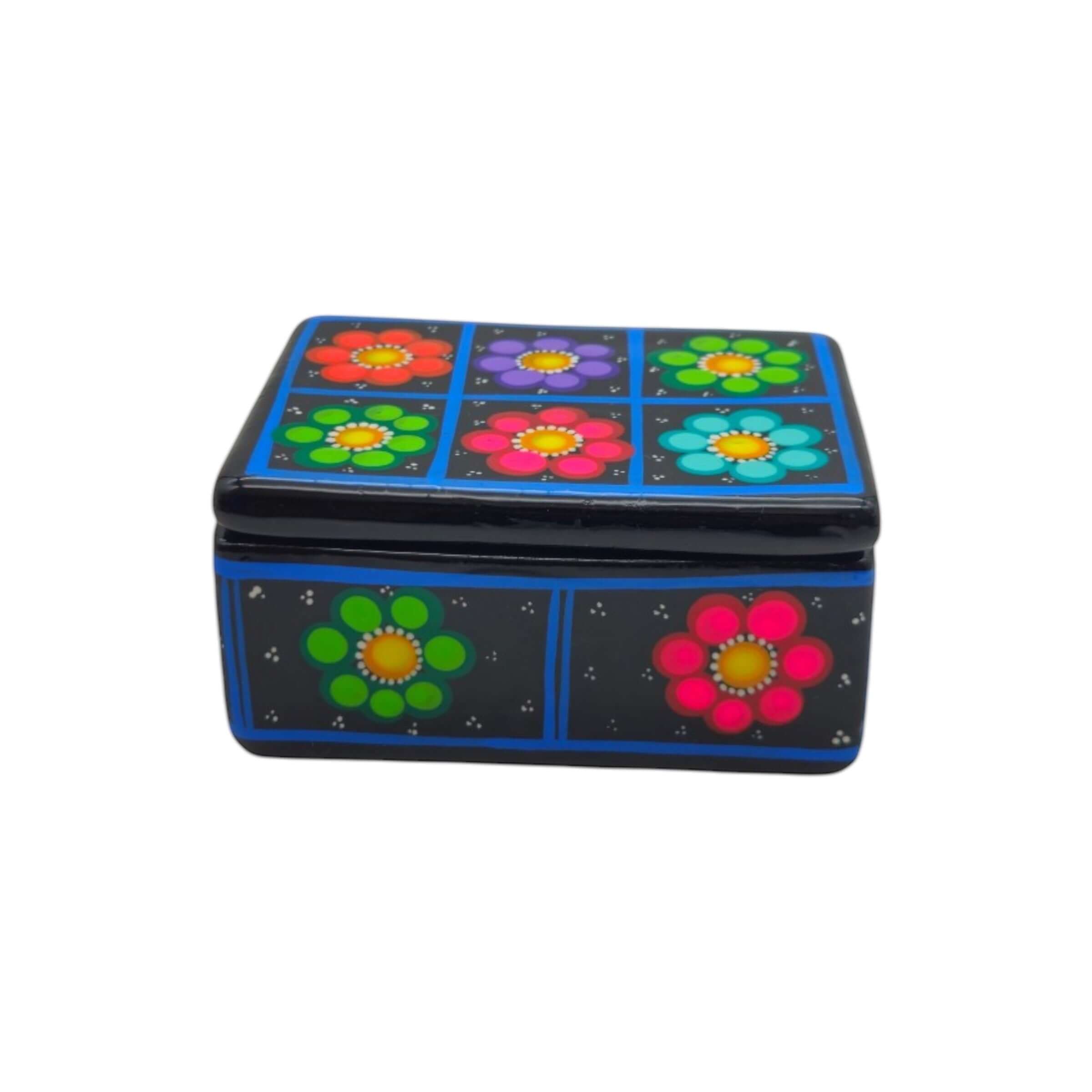 Colorful Hand-Painted Guerrero Jewelry Box | Mexican Ceramic Earring Holder