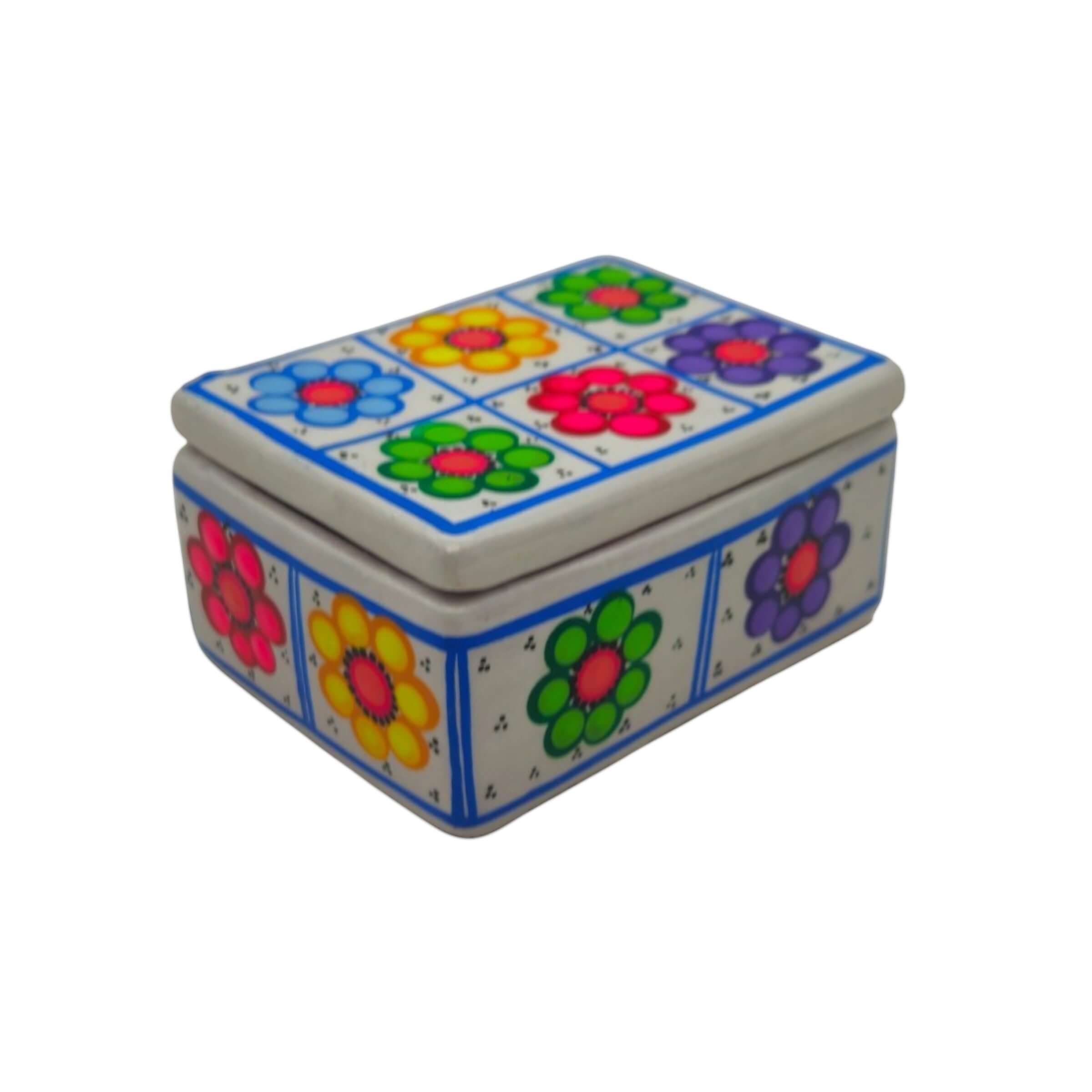 Colorful Hand-Painted Guerrero Jewelry Box | Mexican Ceramic Earring Holder
