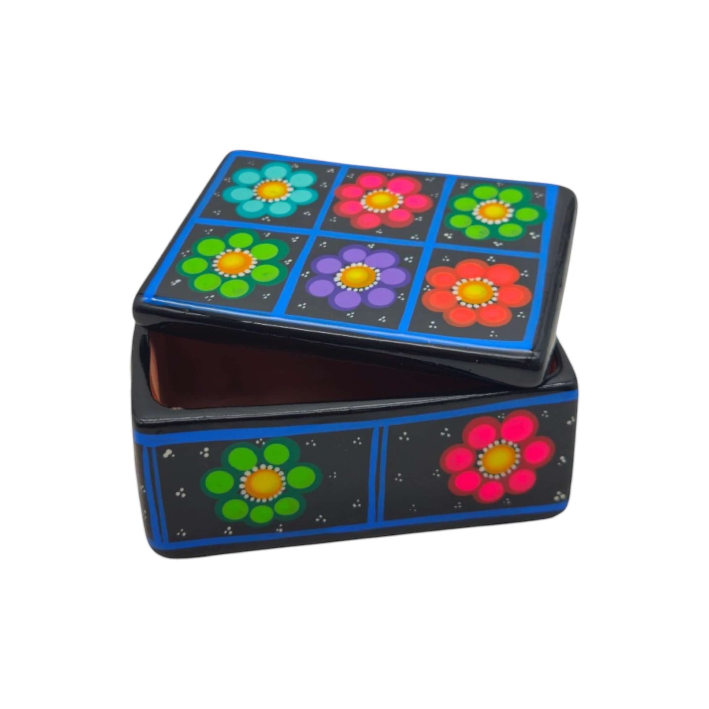 Colorful Hand-Painted Guerrero Jewelry Box | Mexican Ceramic Earring Holder