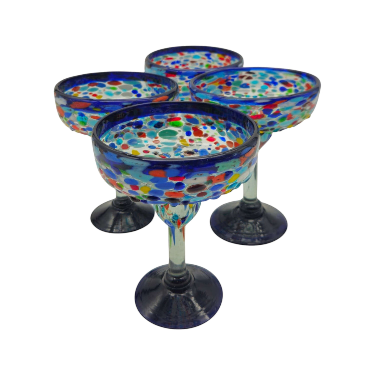 Mexican Hand-Blown Margarita Glass | Blue Confetti Rock Design