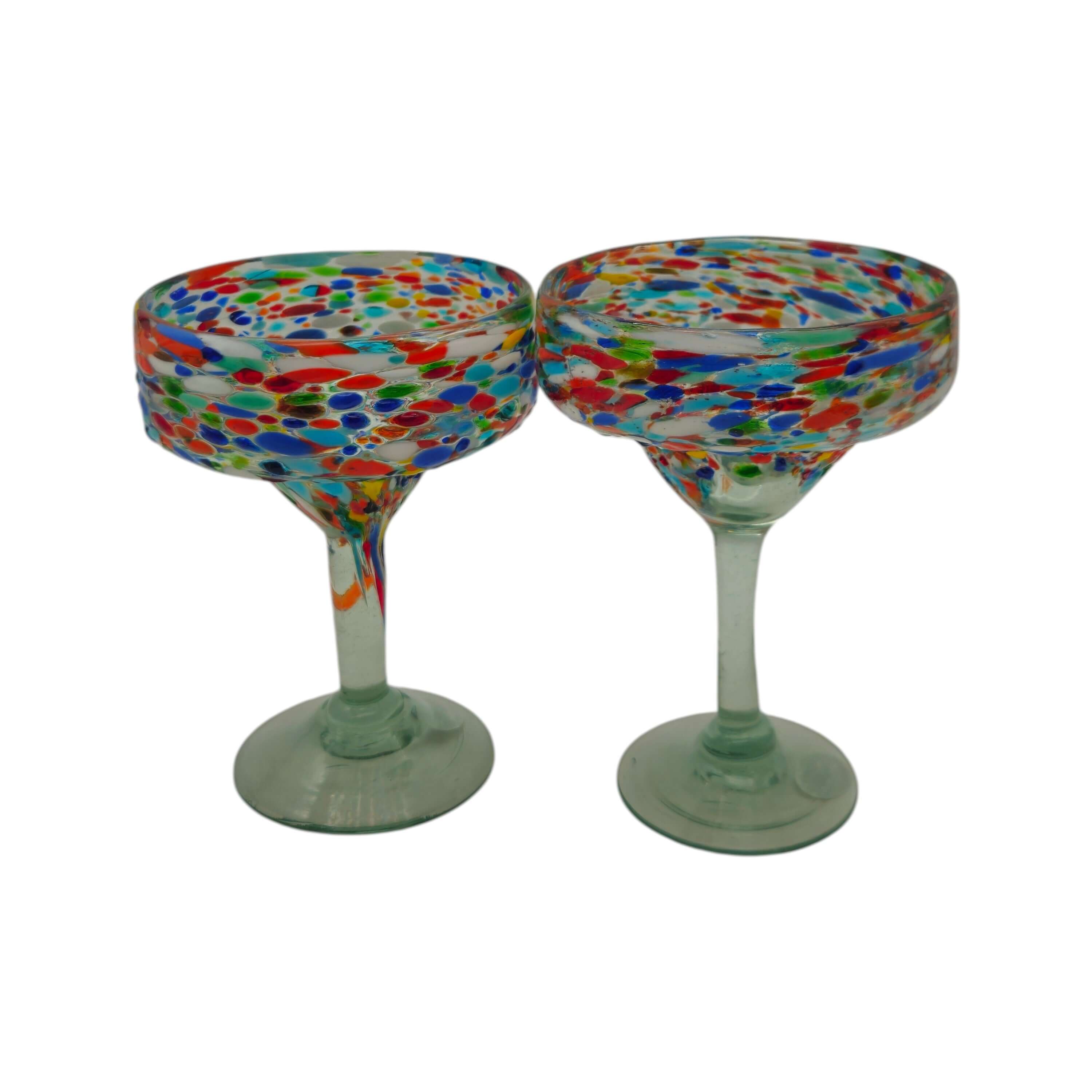 Hand Blown Mexican Margarita Glass | Colorful Pebbled Confetti Design