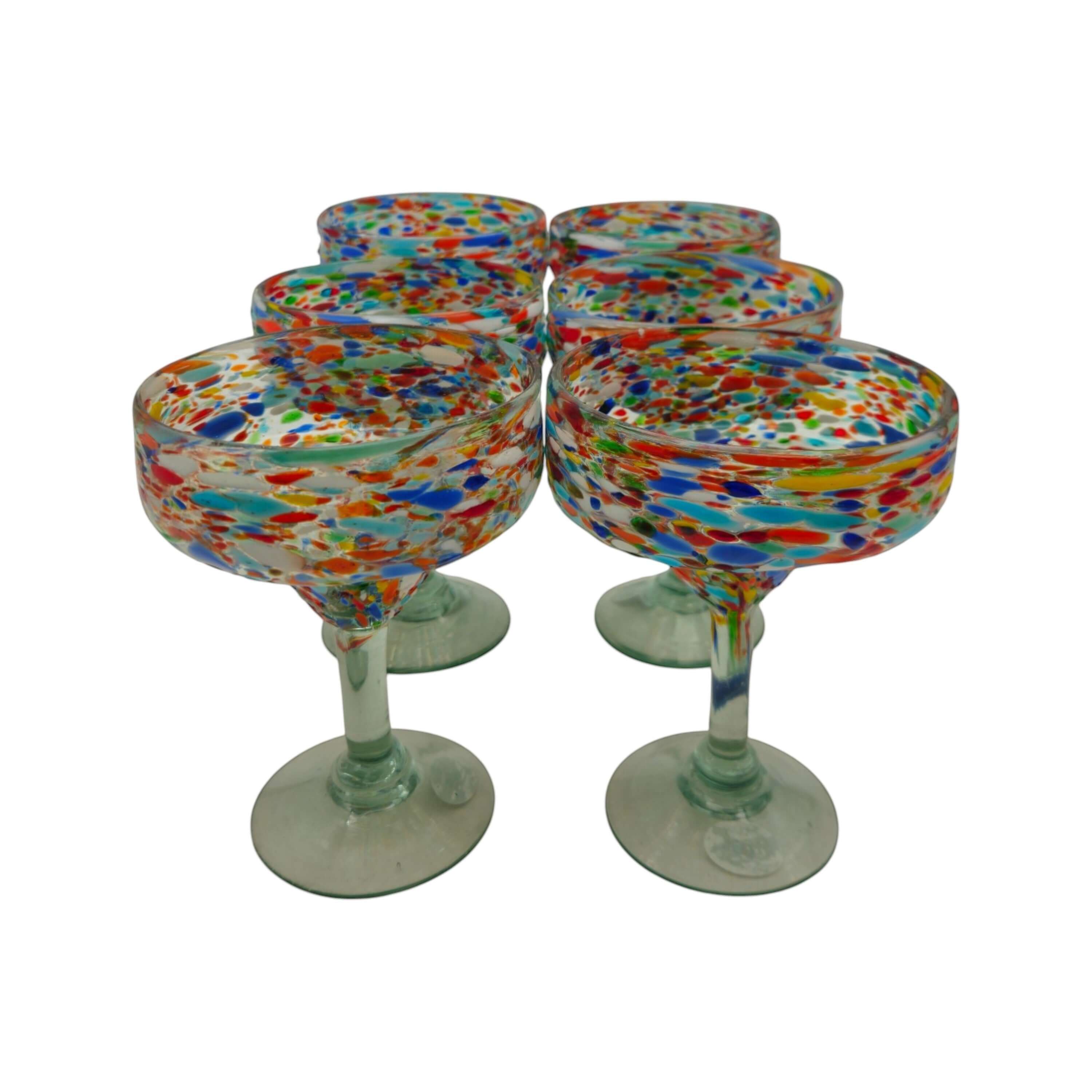 Hand Blown Mexican Margarita Glass | Colorful Pebbled Confetti Design