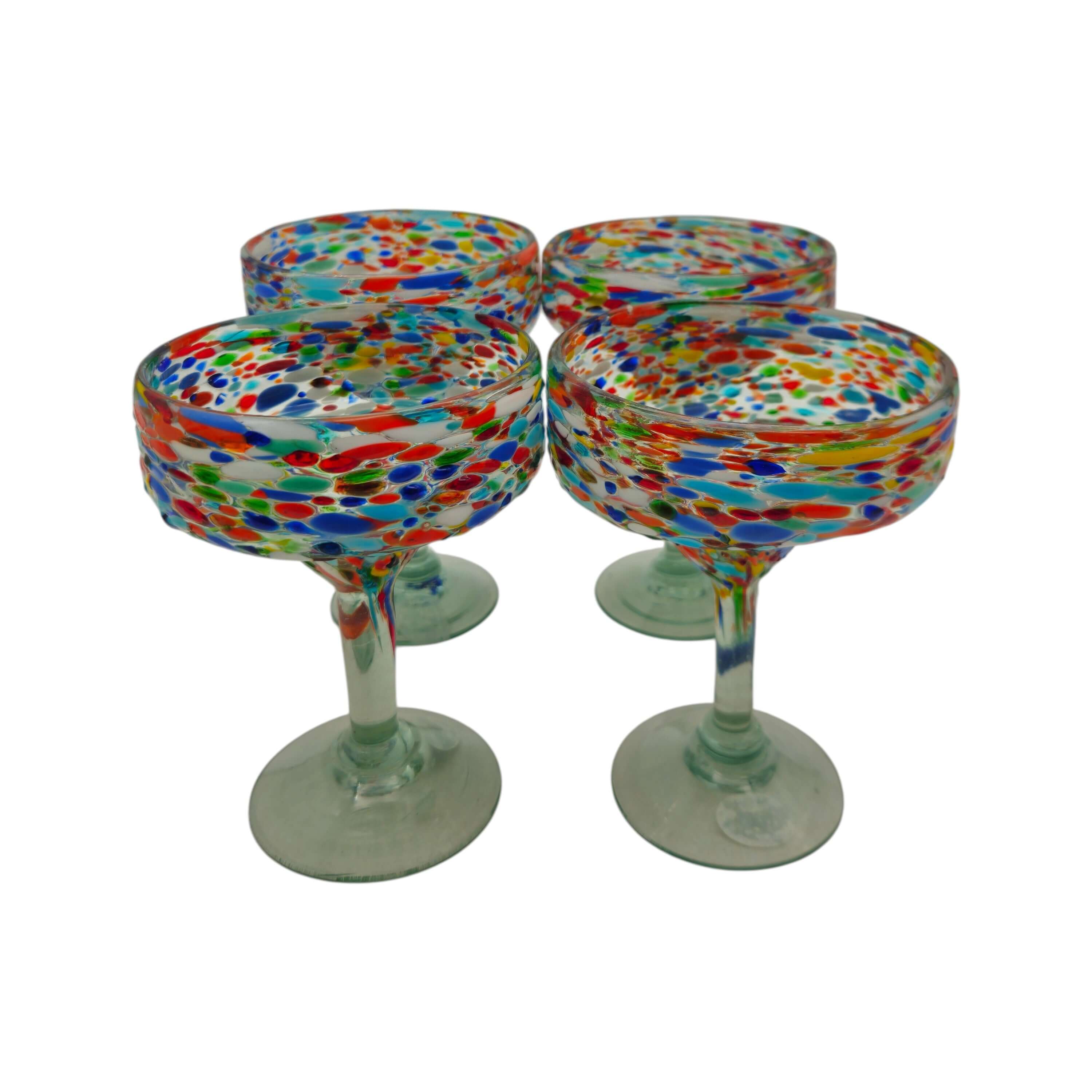 Hand Blown Mexican Margarita Glass | Colorful Pebbled Confetti Design