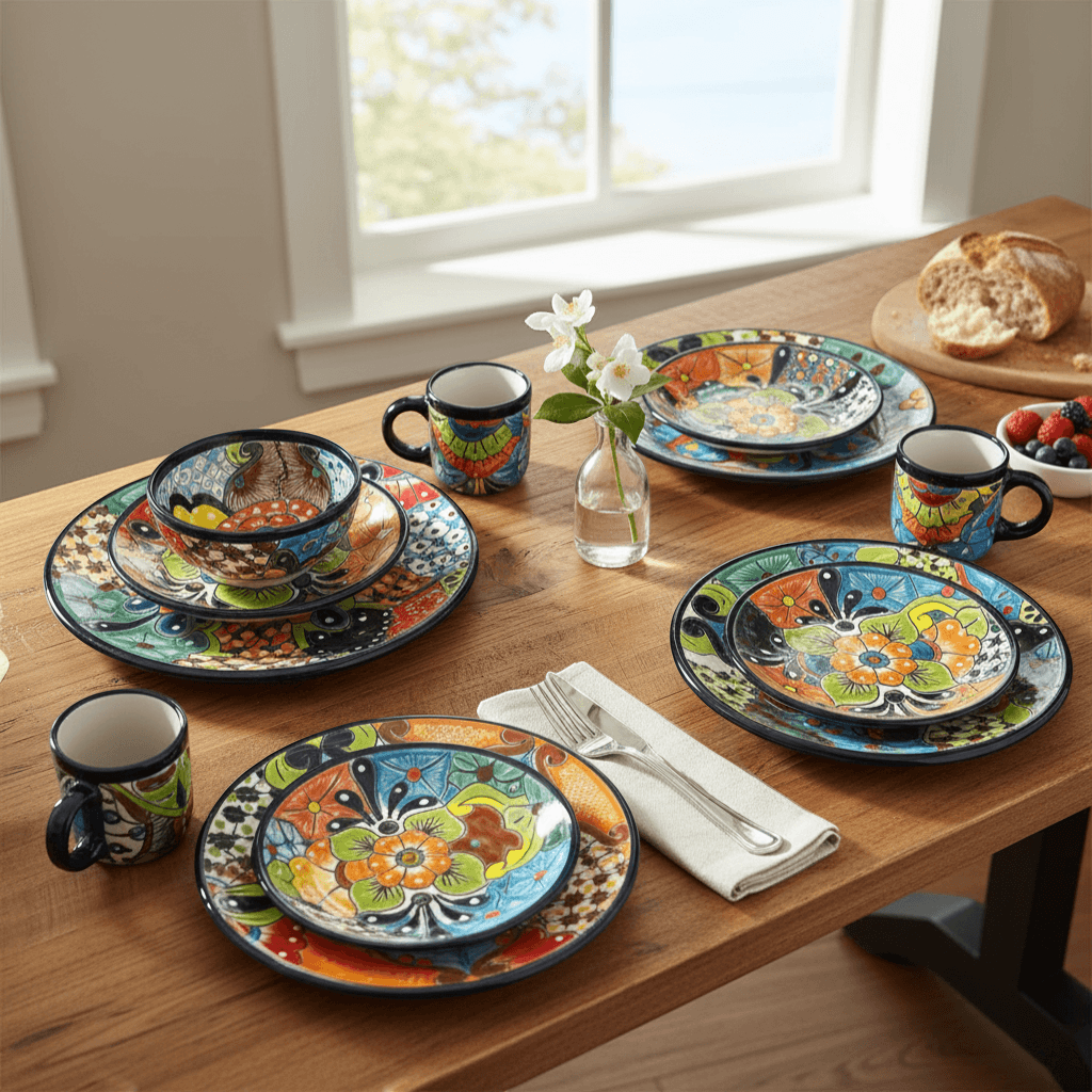 Talavera Dinnerware Set | 26-Piece Vibrant Floral Mexican Dishware