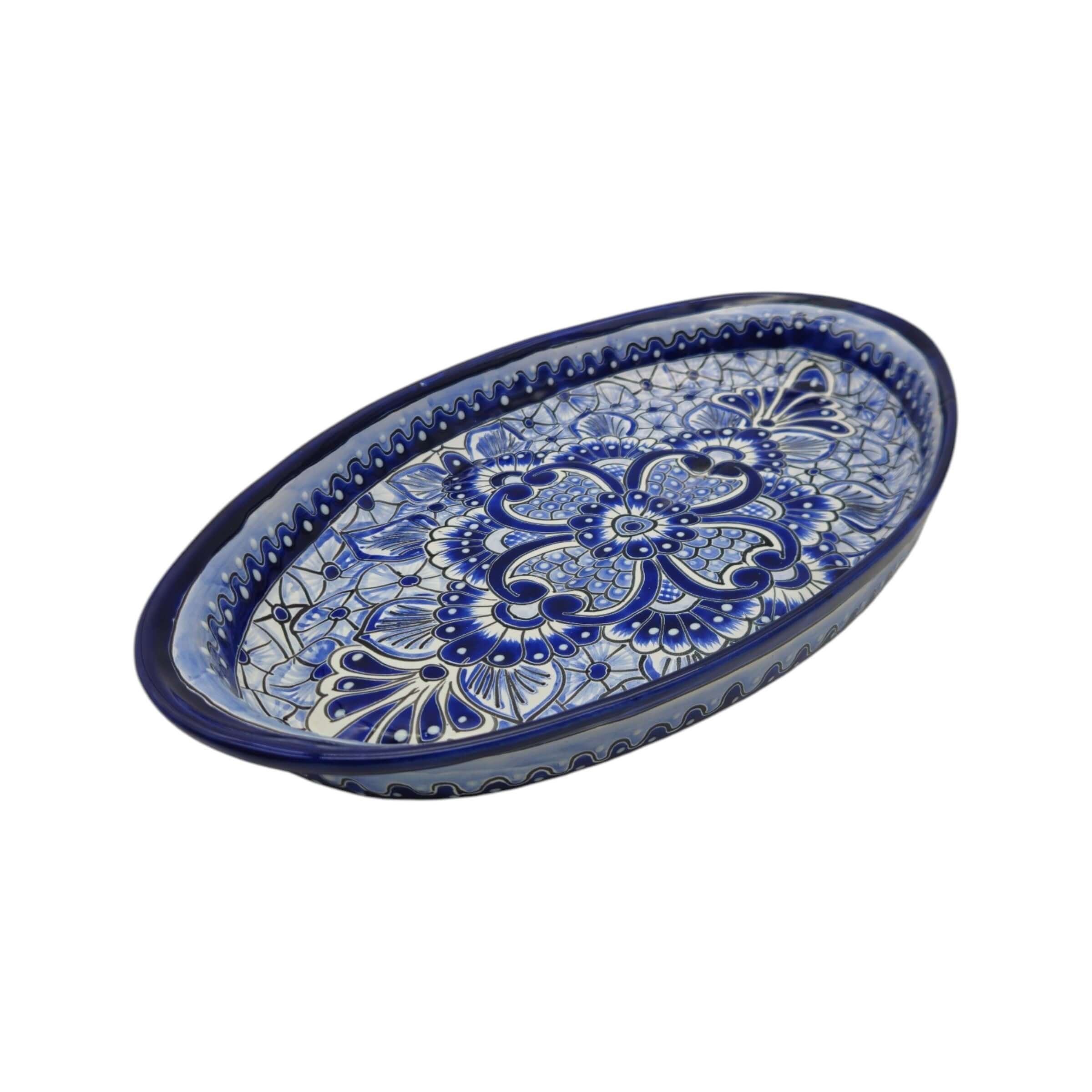 Talavera Oval Serving Platter | Blue & White Mexican Kitchenware