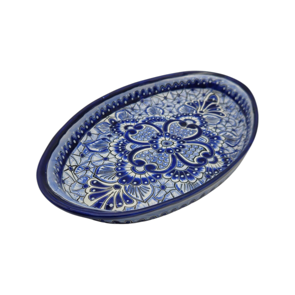 Talavera Oval Serving Platter | Blue & White Mexican Kitchenware
