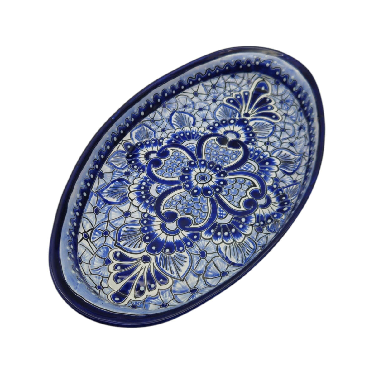 Talavera Oval Serving Platter | Blue & White Mexican Kitchenware