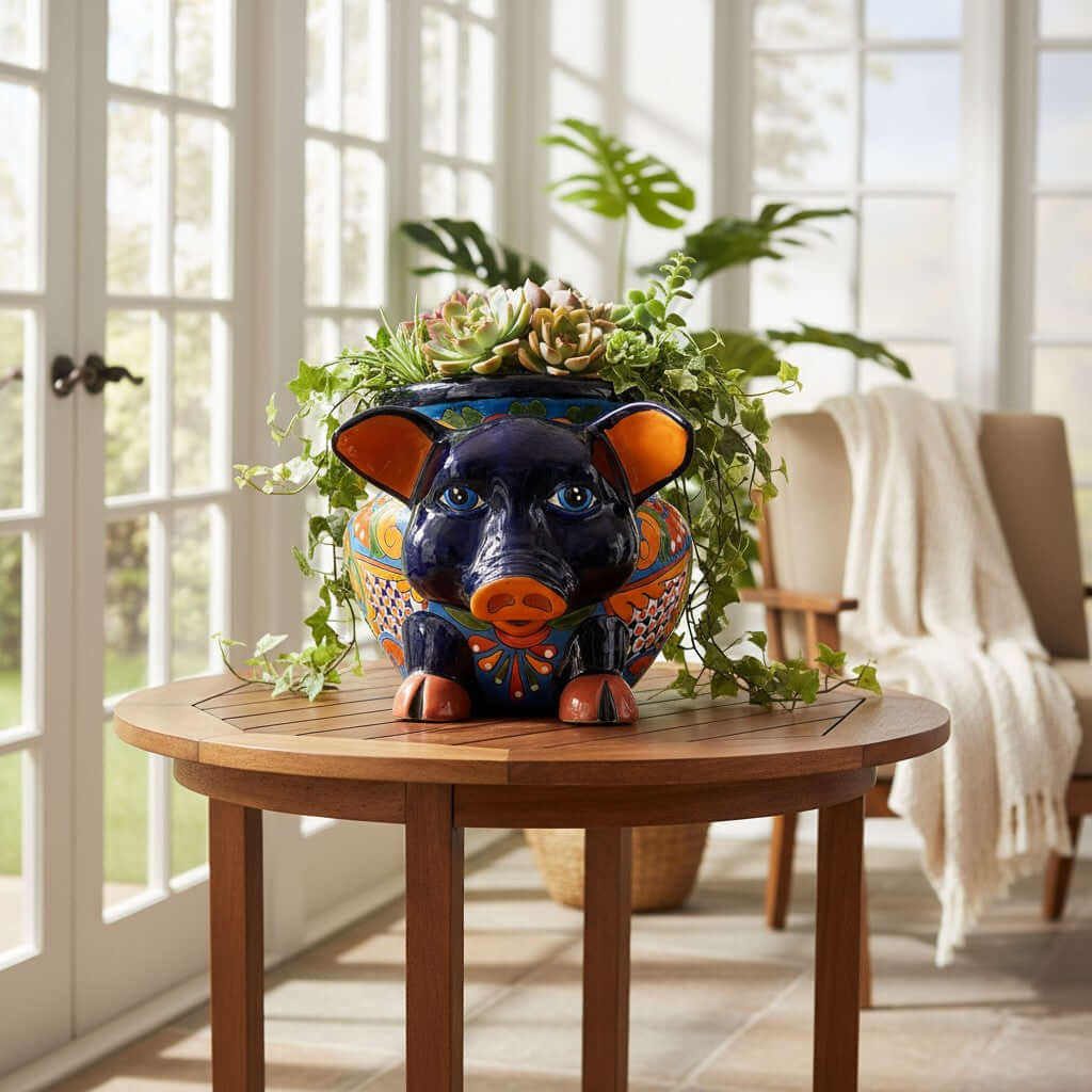 Talavera Pig Planter | Colorful Hand-Painted Mexican Animal Pot