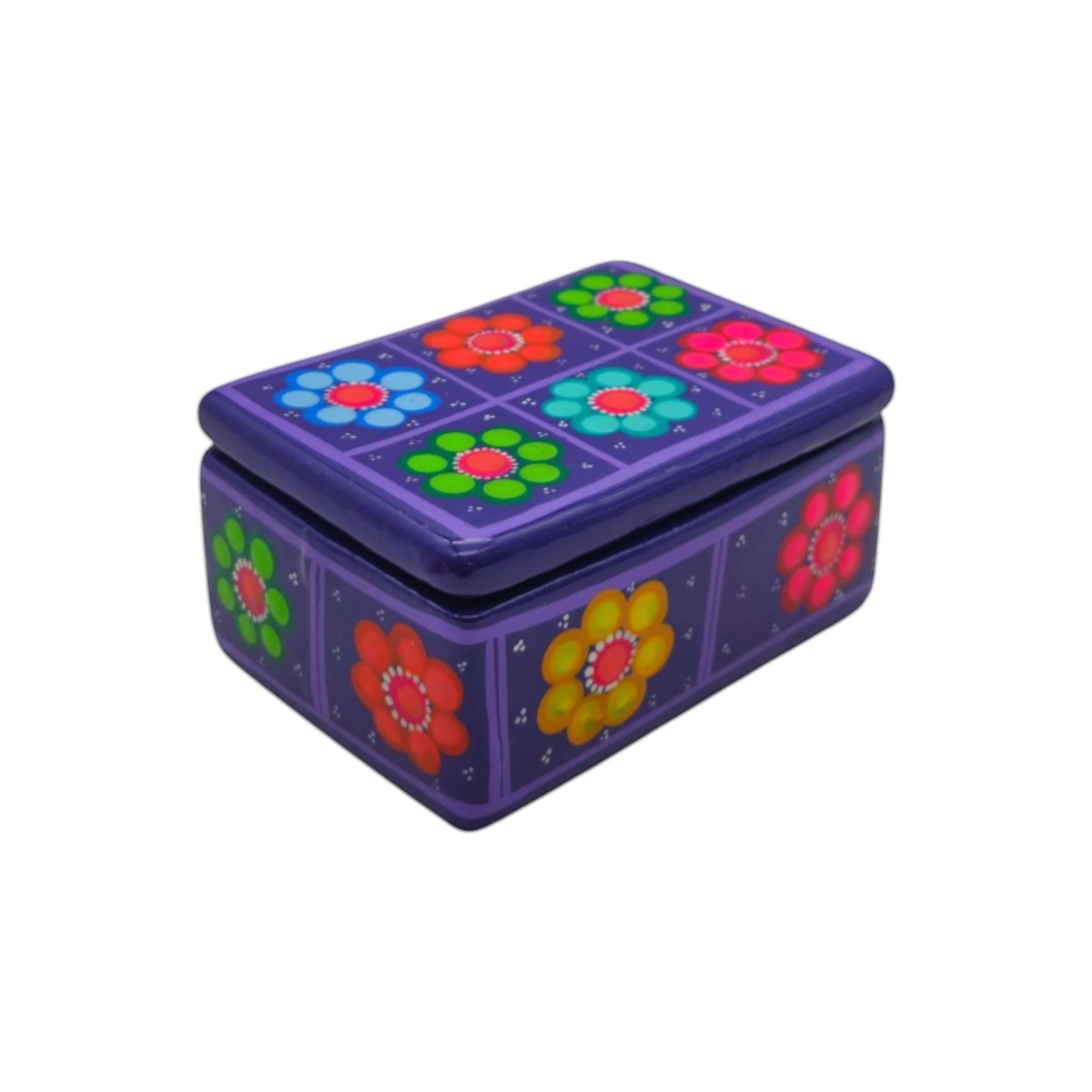 Colorful Hand-Painted Guerrero Jewelry Box | Mexican Ceramic Earring Holder