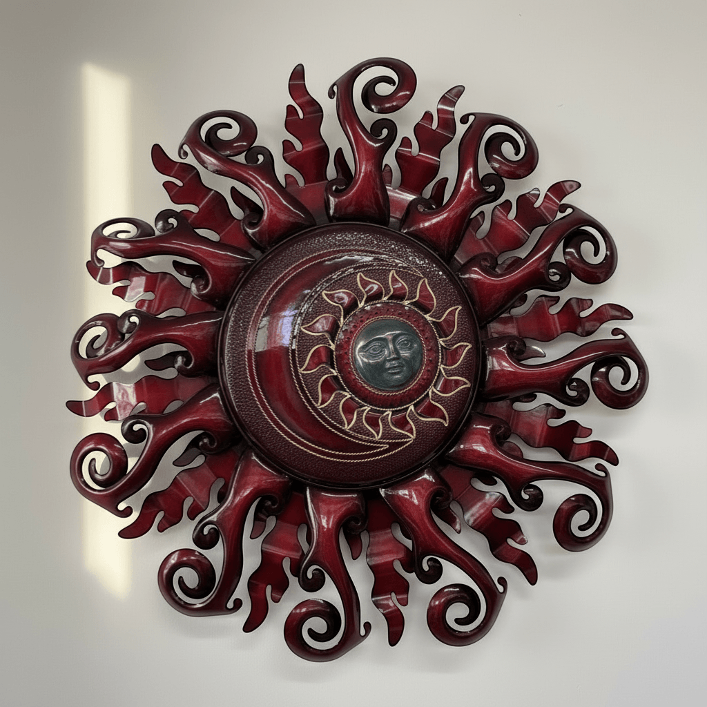 Giant Sun Wall Art with Light Fixture | Handmade Mexican Metalwork