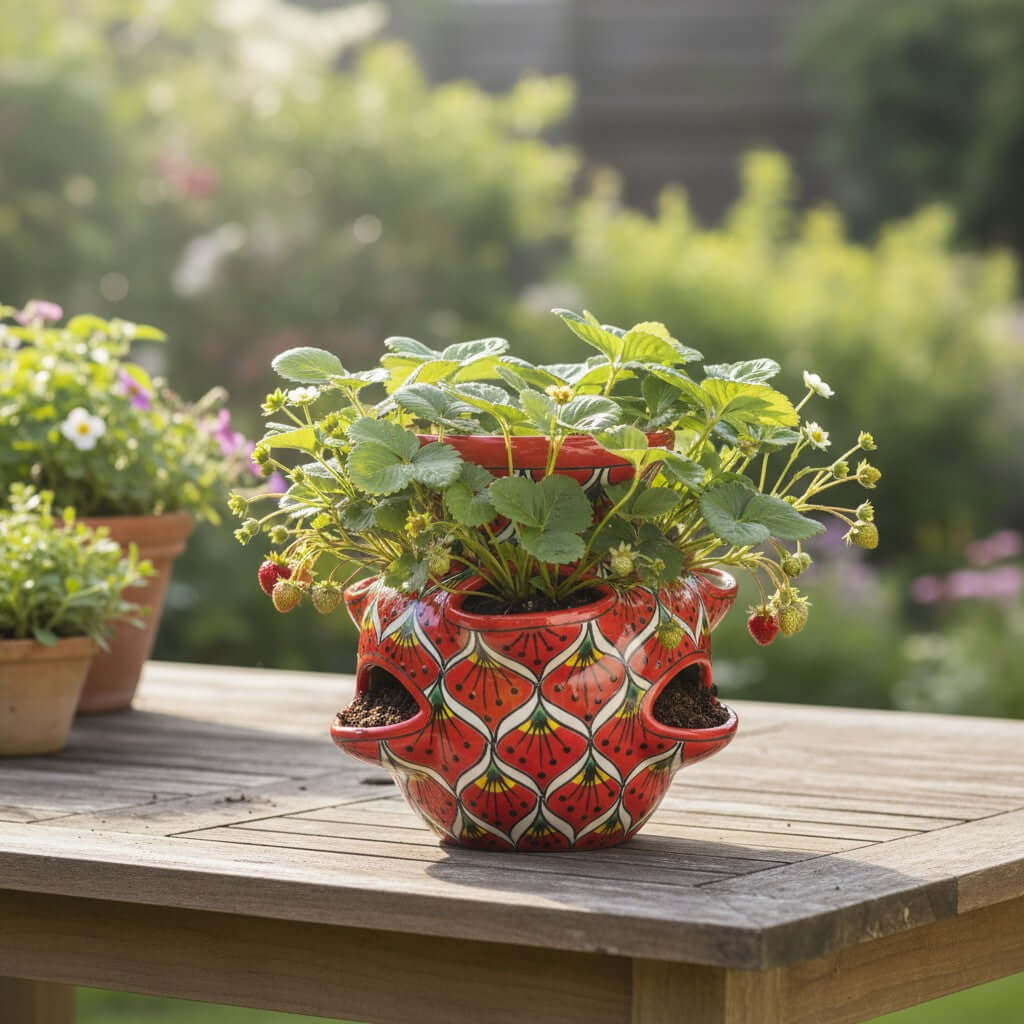 Talavera Strawberry Planter | Red Peacock Design