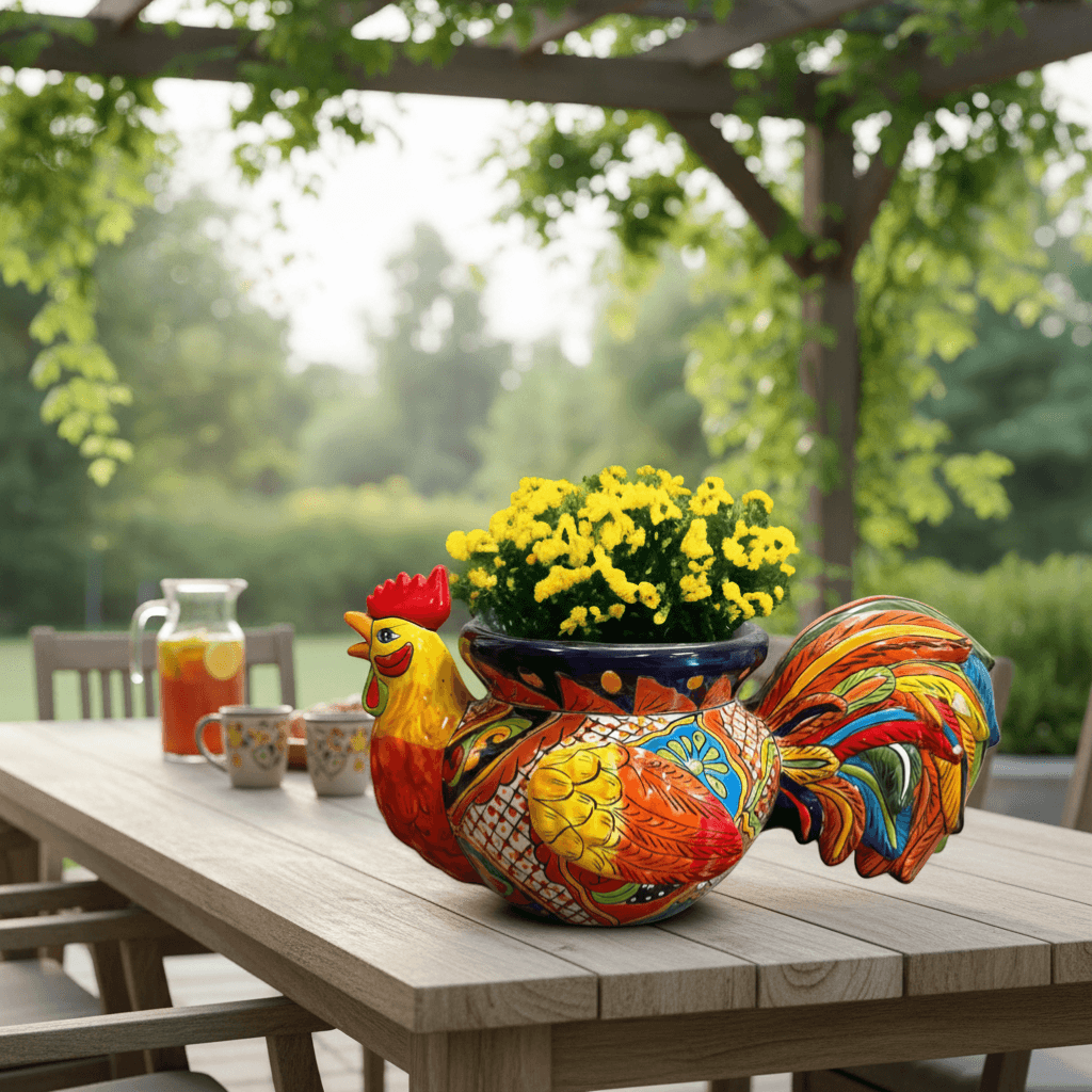 Talavera Rooster Planter | Handcrafted Colorful Mexican Ceramic Pot